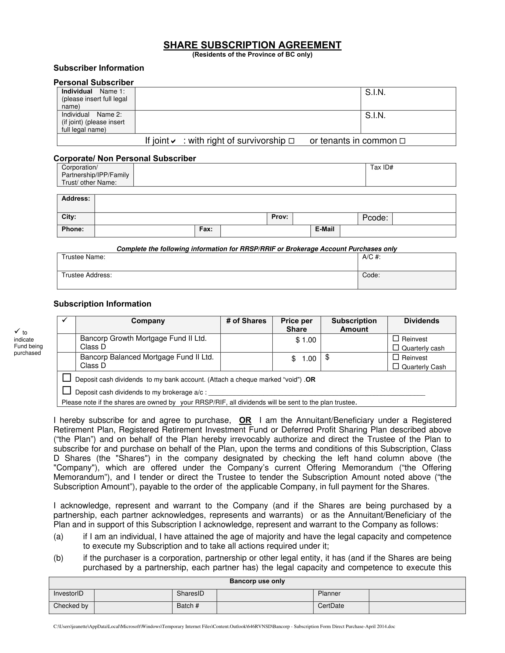 4+ Share Subscription Agreement Forms - PDF