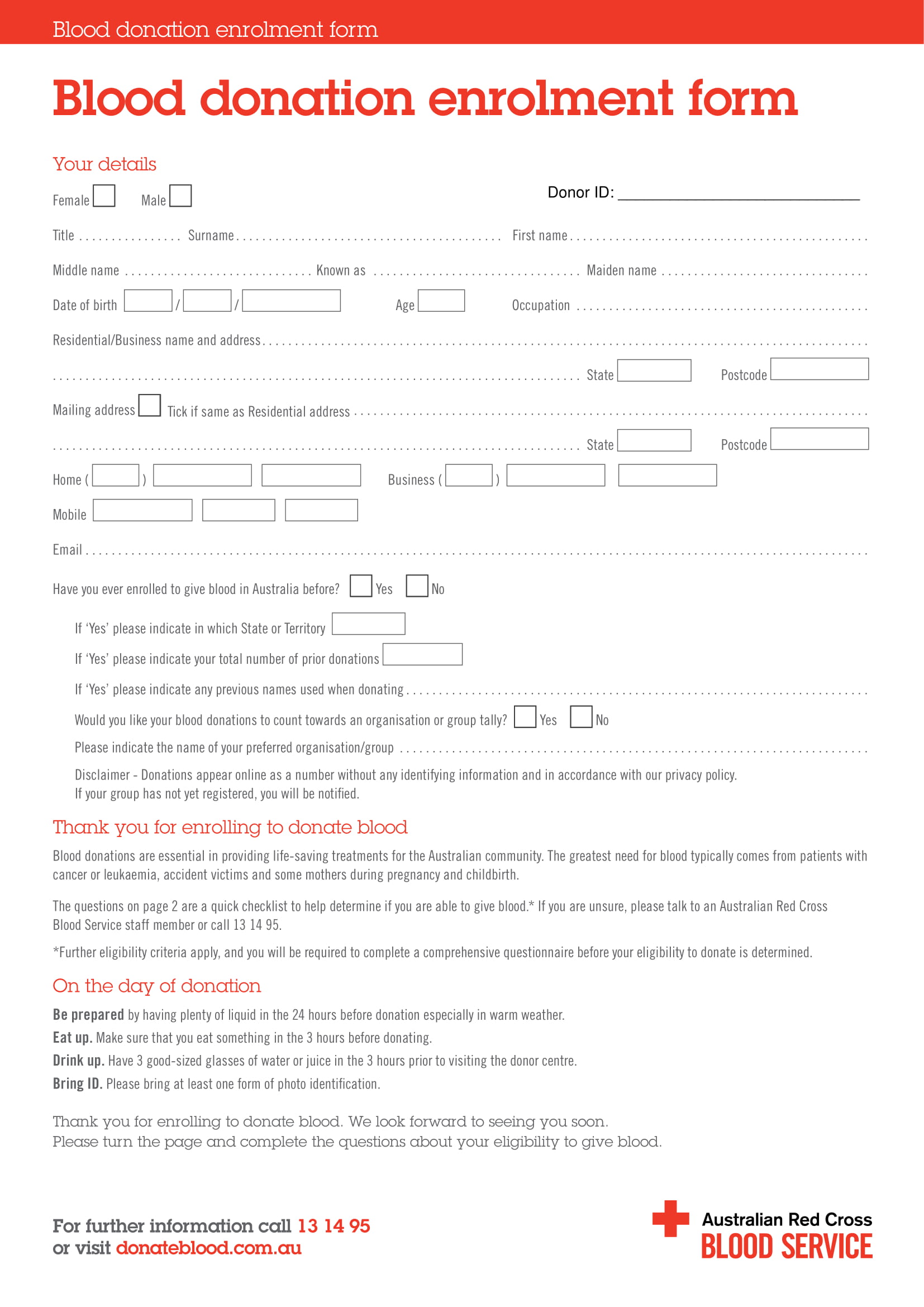 blood donation enrolment form 1