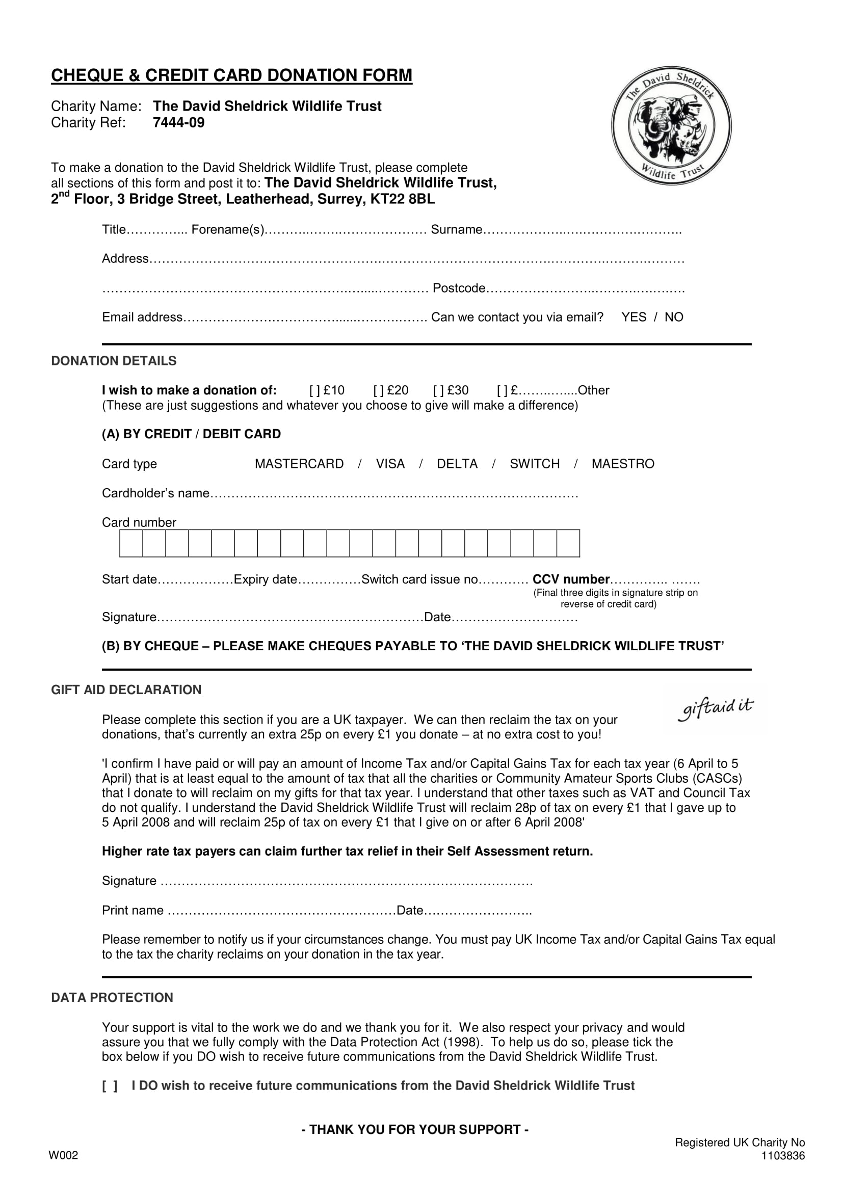cheque and credit card donation form 1