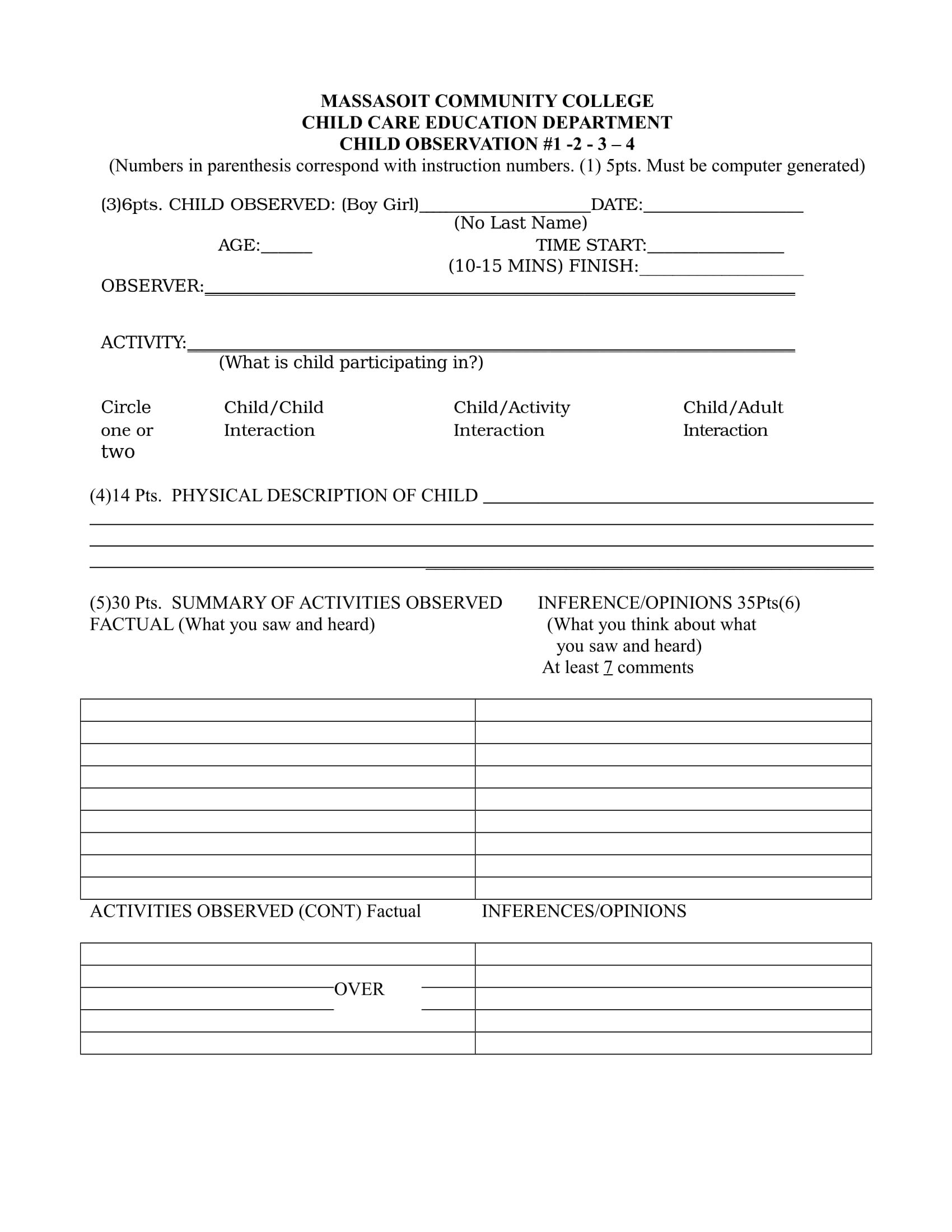 FREE 4  Child Observation Forms in PDF MS Word