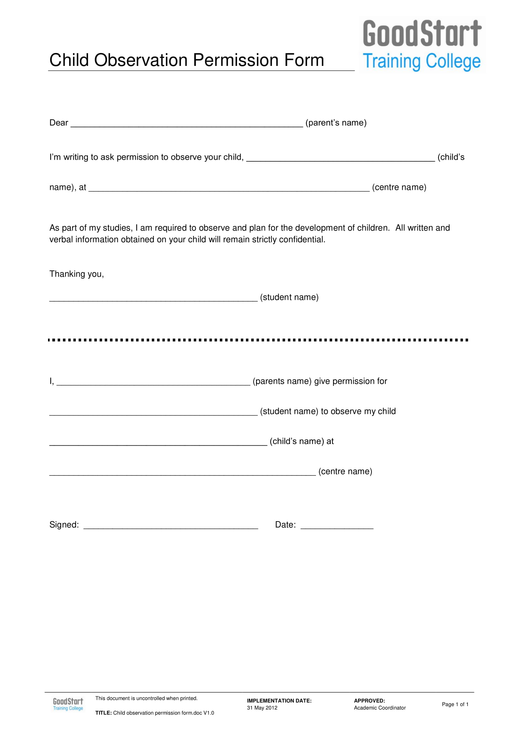 Observation Sheet For Preschool