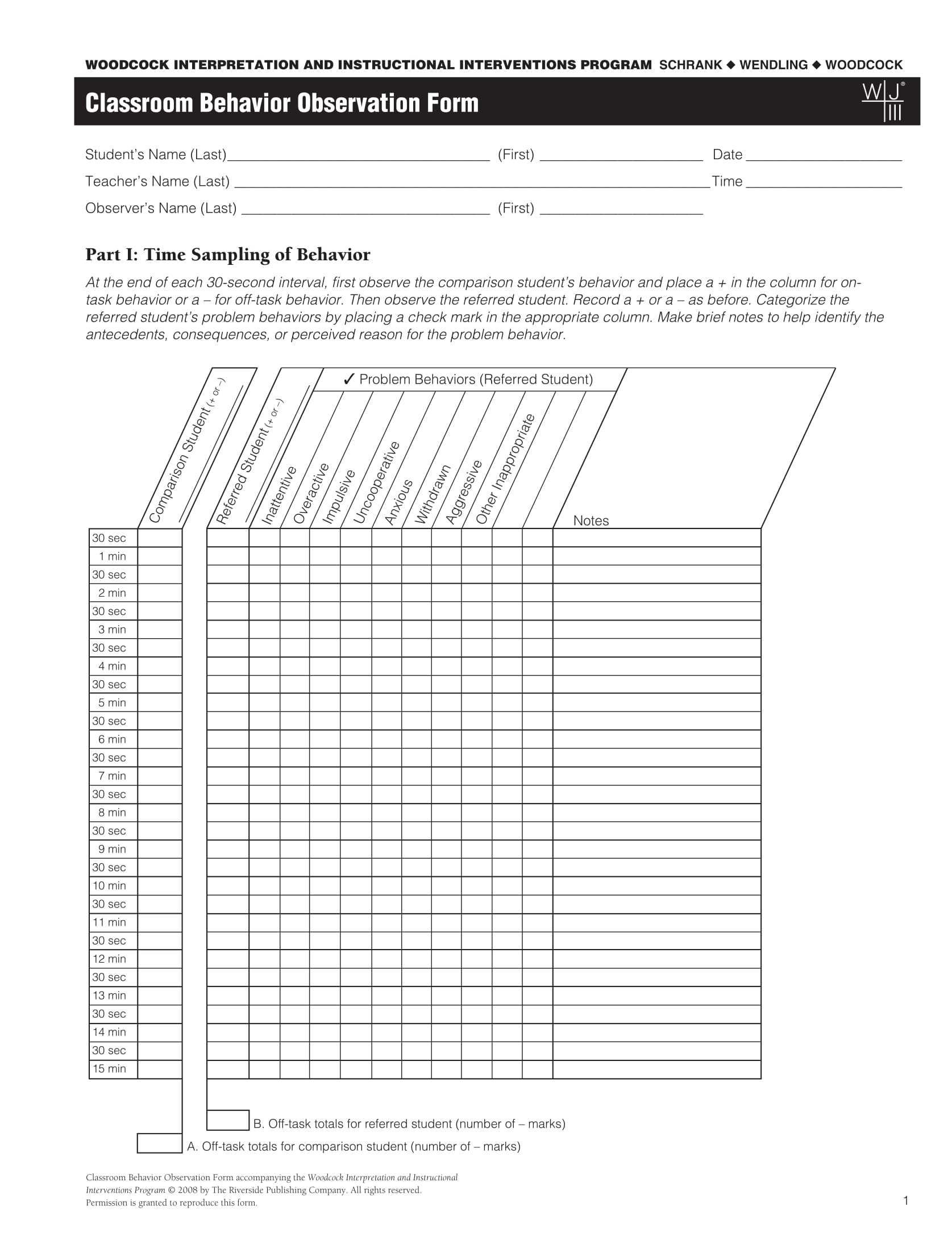 classroom behavior observation form 1