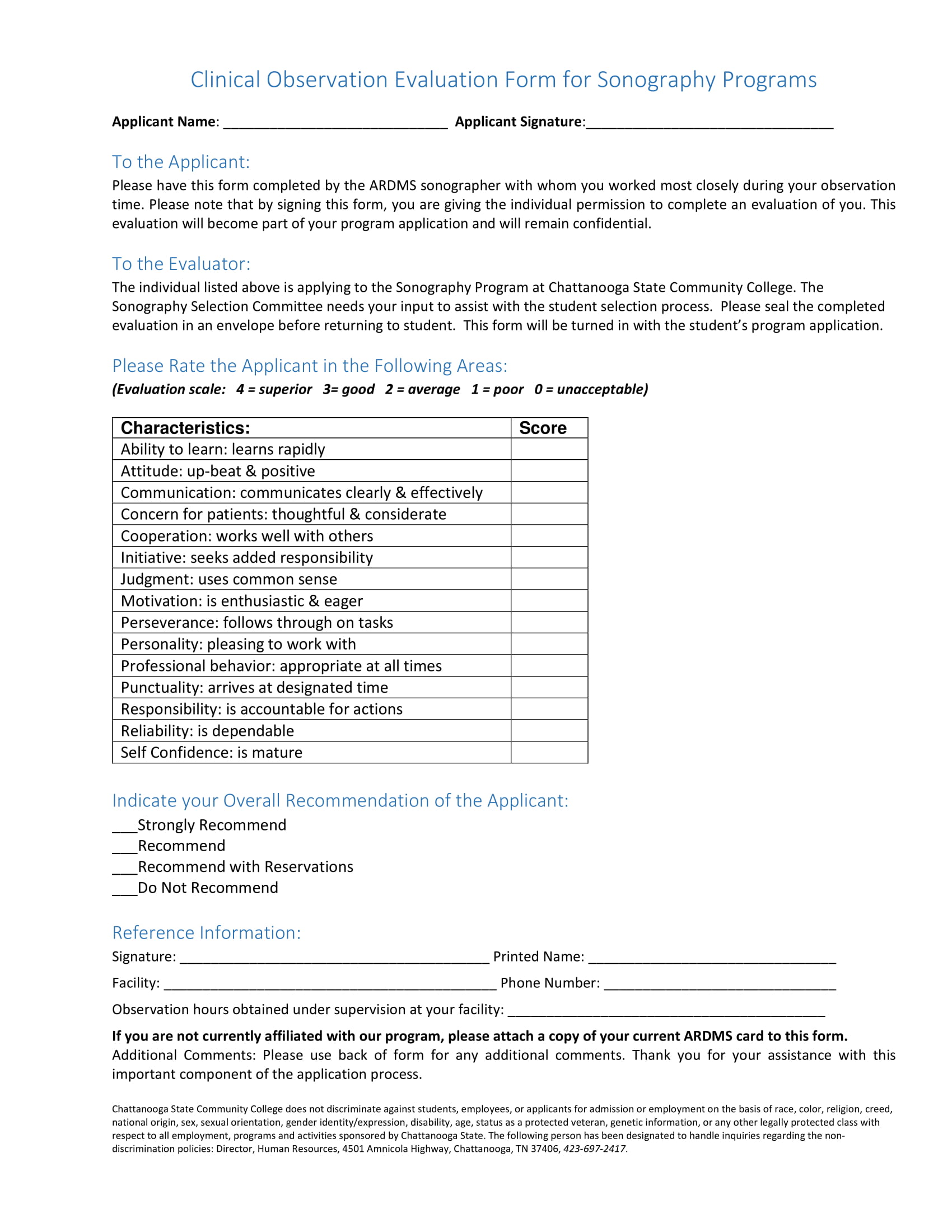 clinical presentation evaluation form