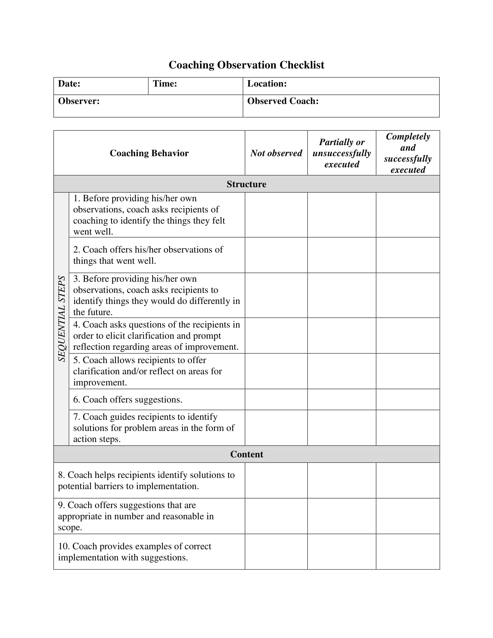 FREE 5+ Coach Observation Forms in PDF MS Word