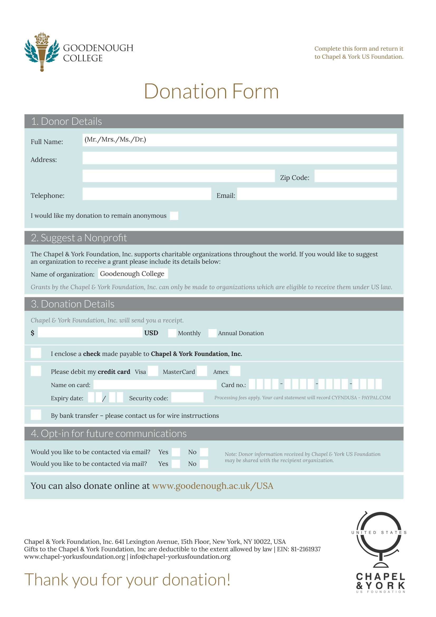 college foundation donation form 1