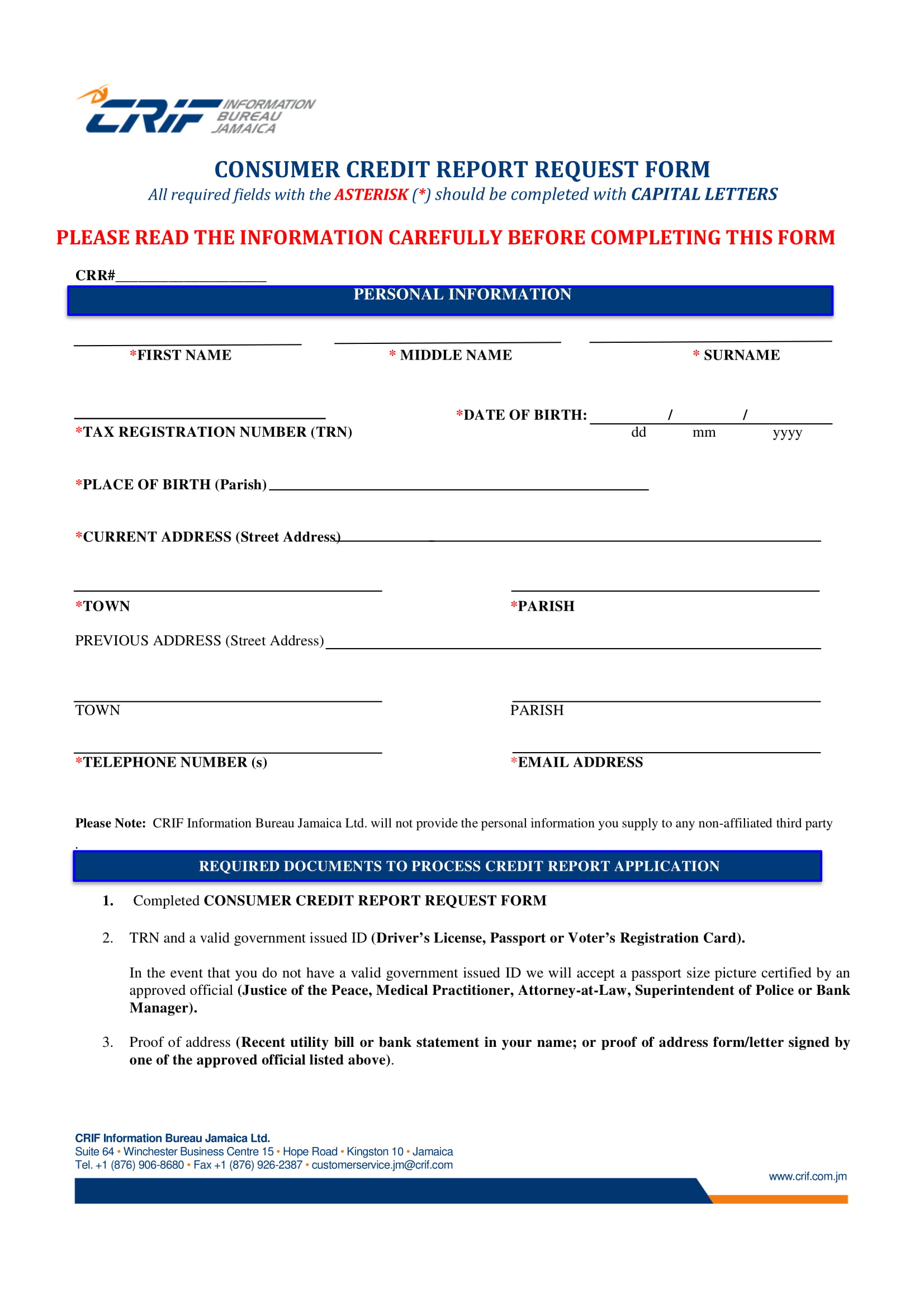 consumer credit report request form 1