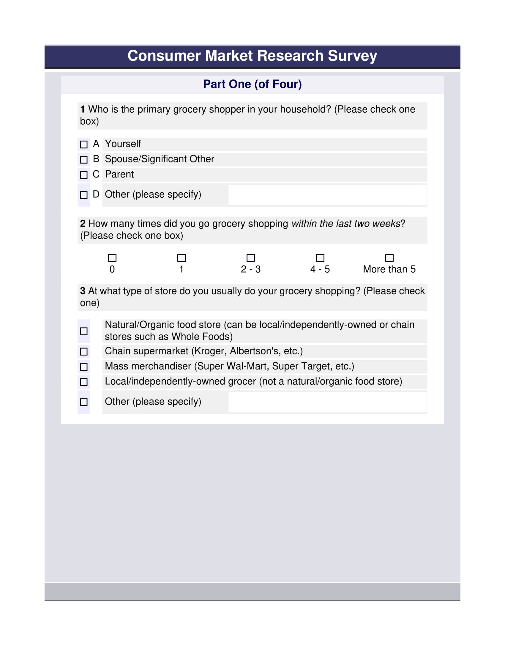 market research survey questionnaire example