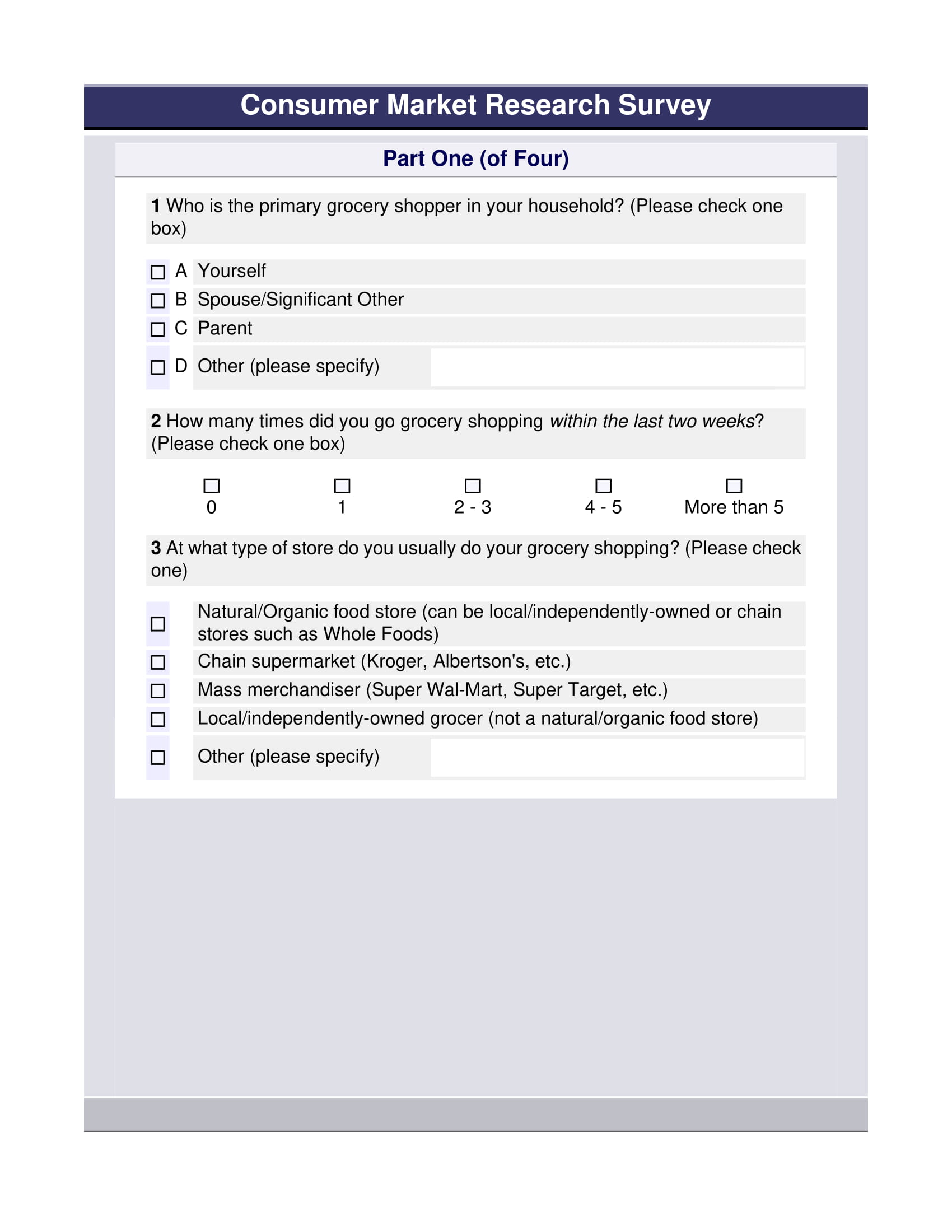 market research survey sample questionnaire