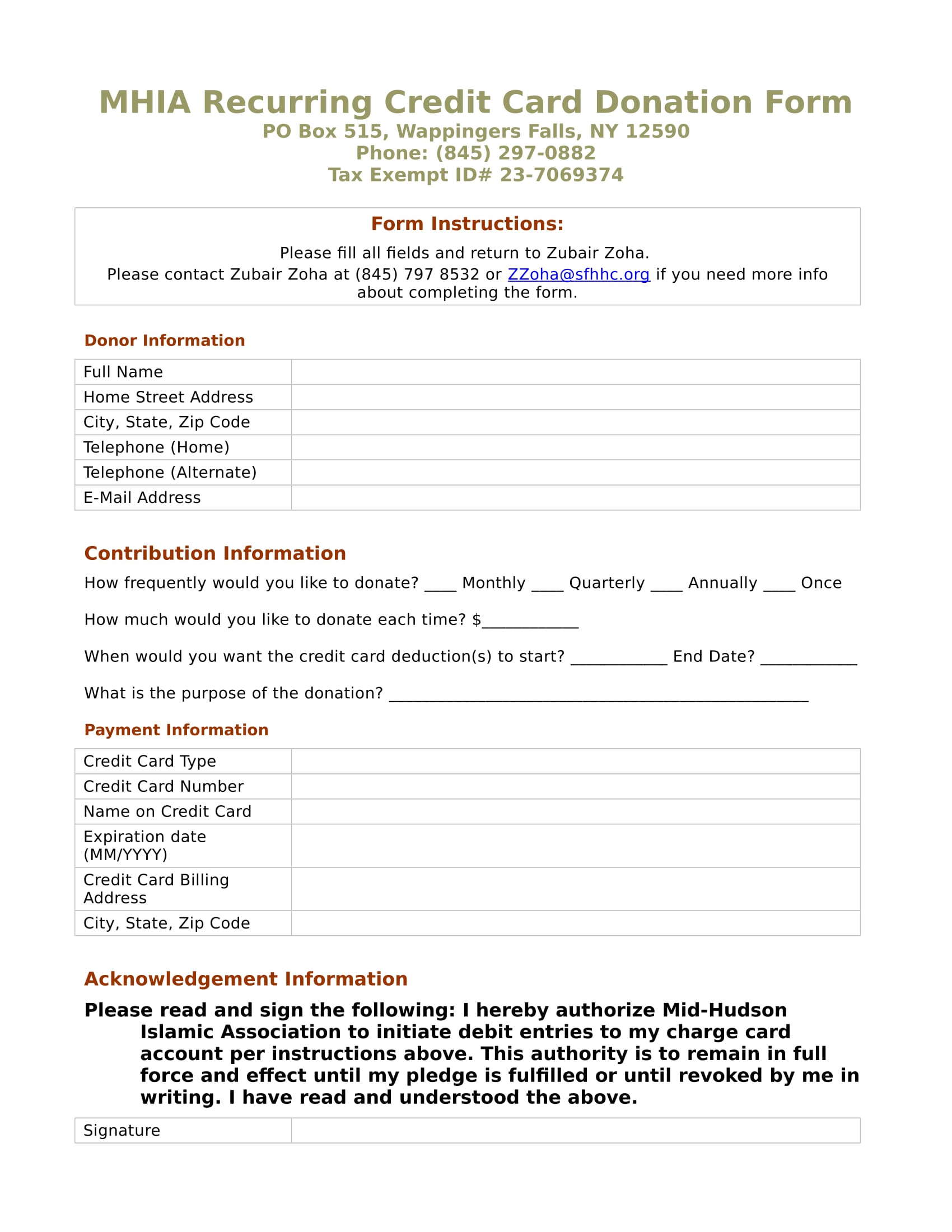 credit card donation form in doc 1