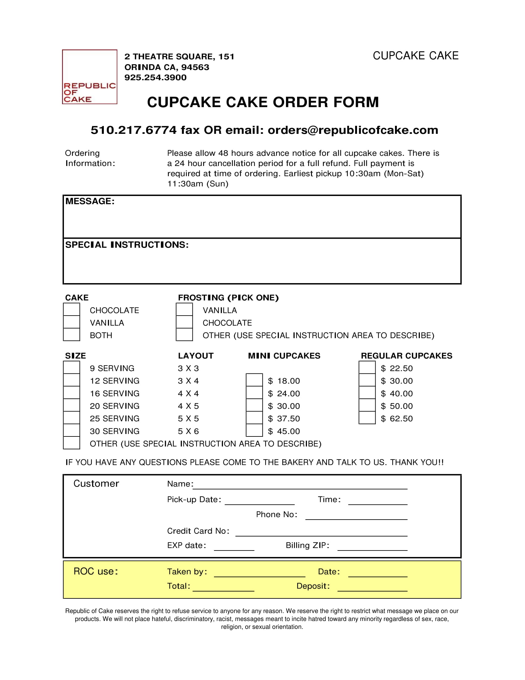 cupcake cake order form 1