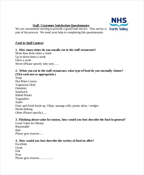 customer satisfaction questionnaire form