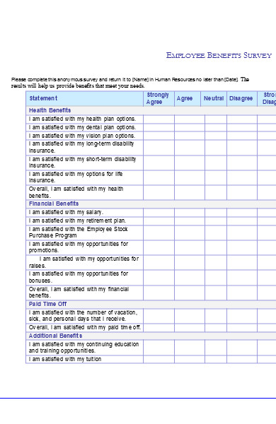 employee benefits survey form sample