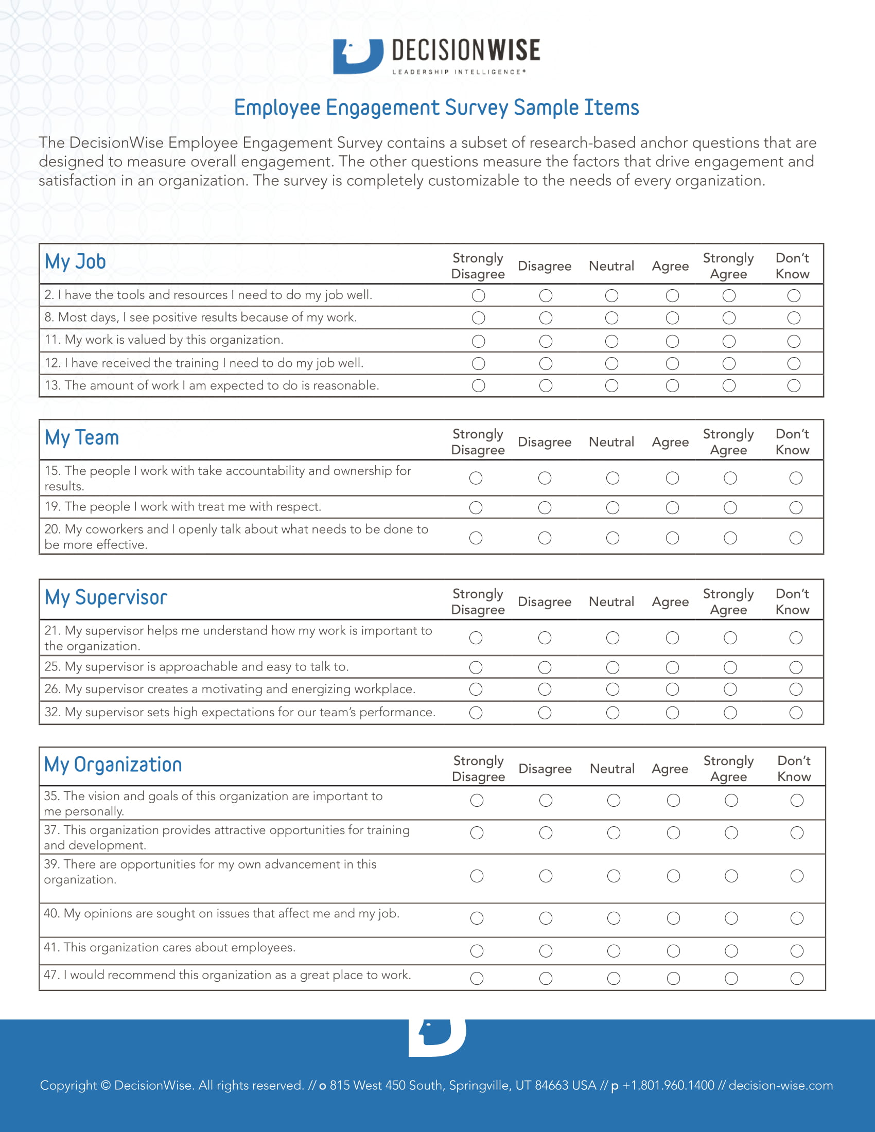 FREE 20+ Employee Engagement Survey Forms in PDF For Employee Satisfaction Survey Template Word