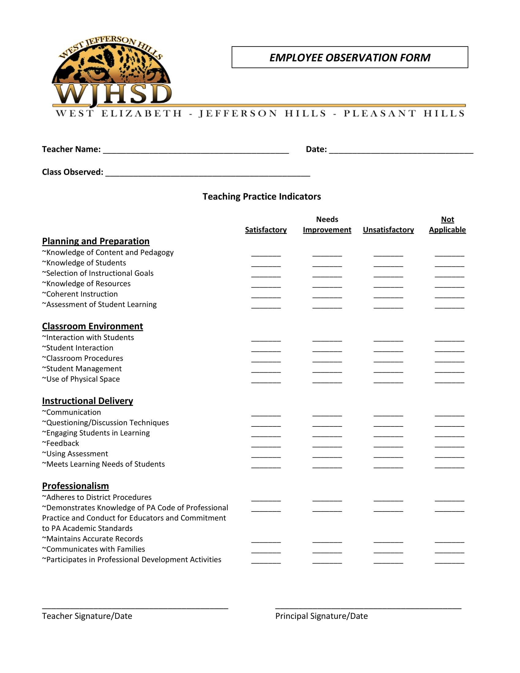 employee observation form sample 1