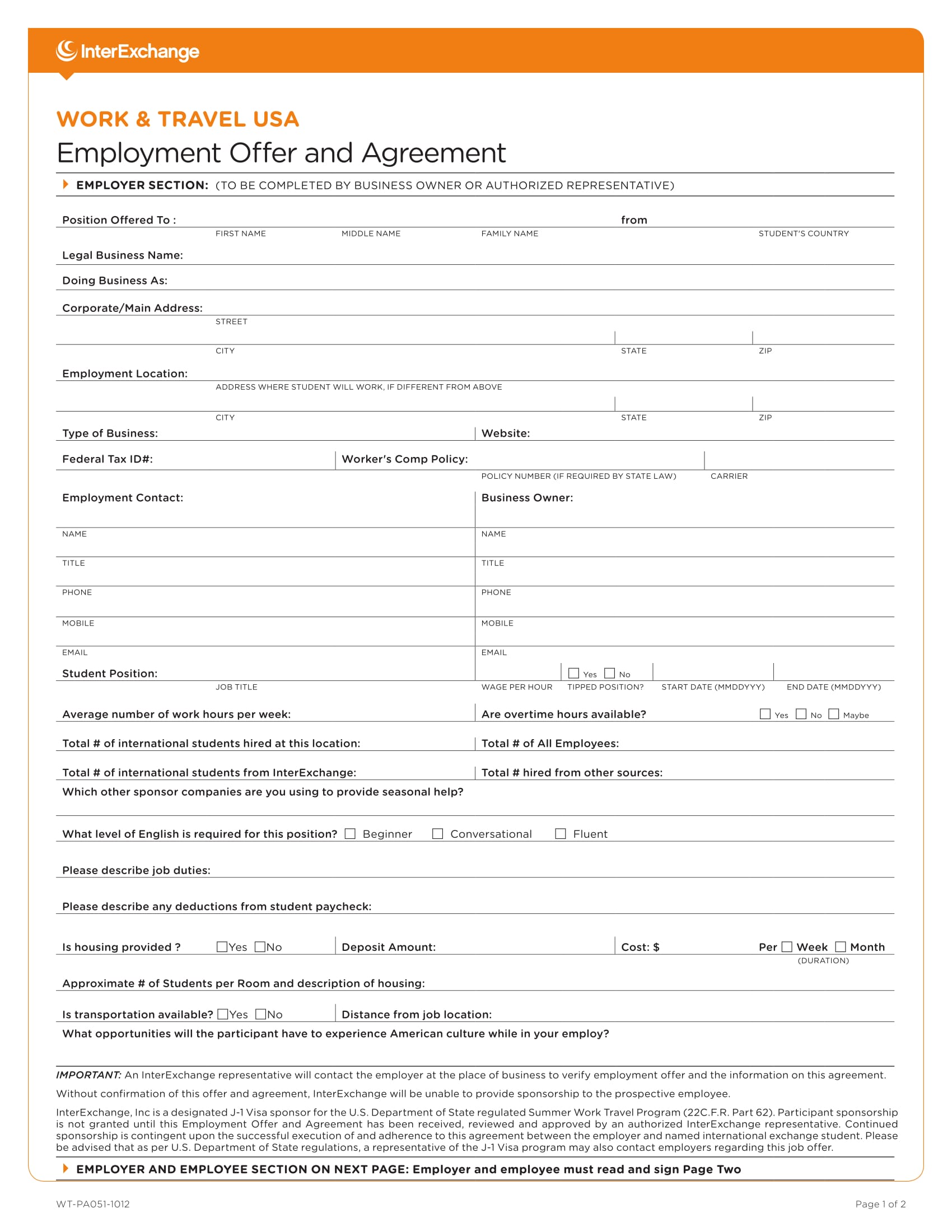 employment offer and agreement form 1