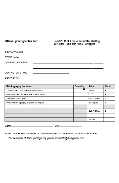 exhibition photography order form
