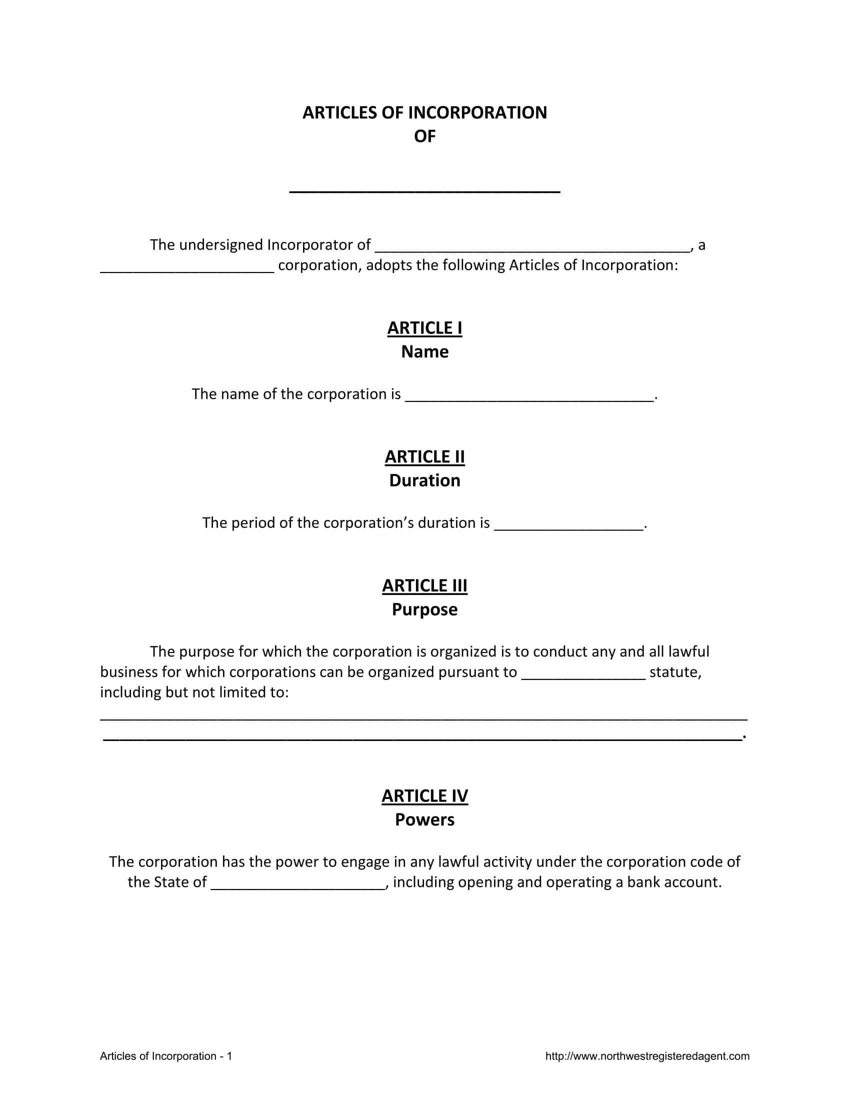 fillable articles of incorporation form 1