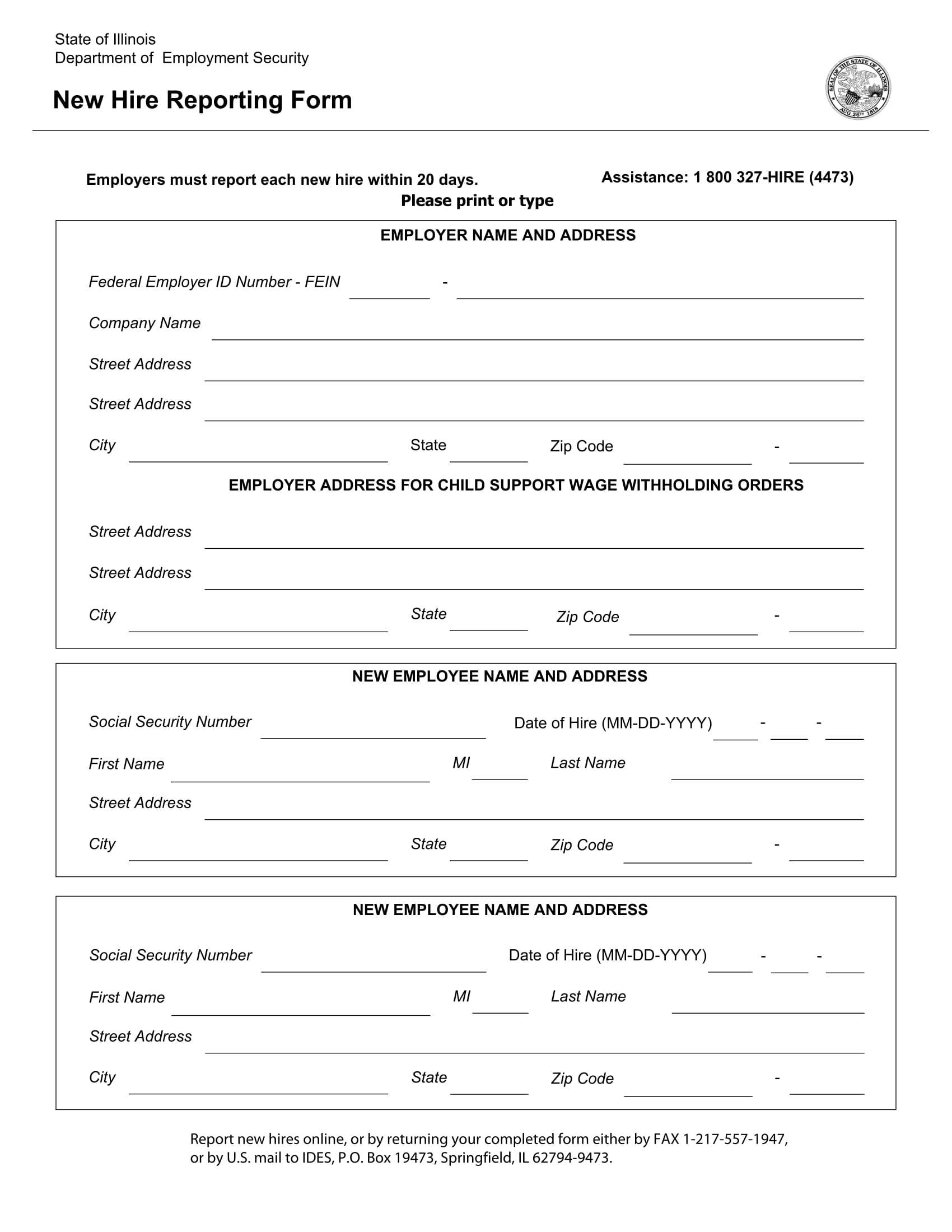 New Hire Information Form Template