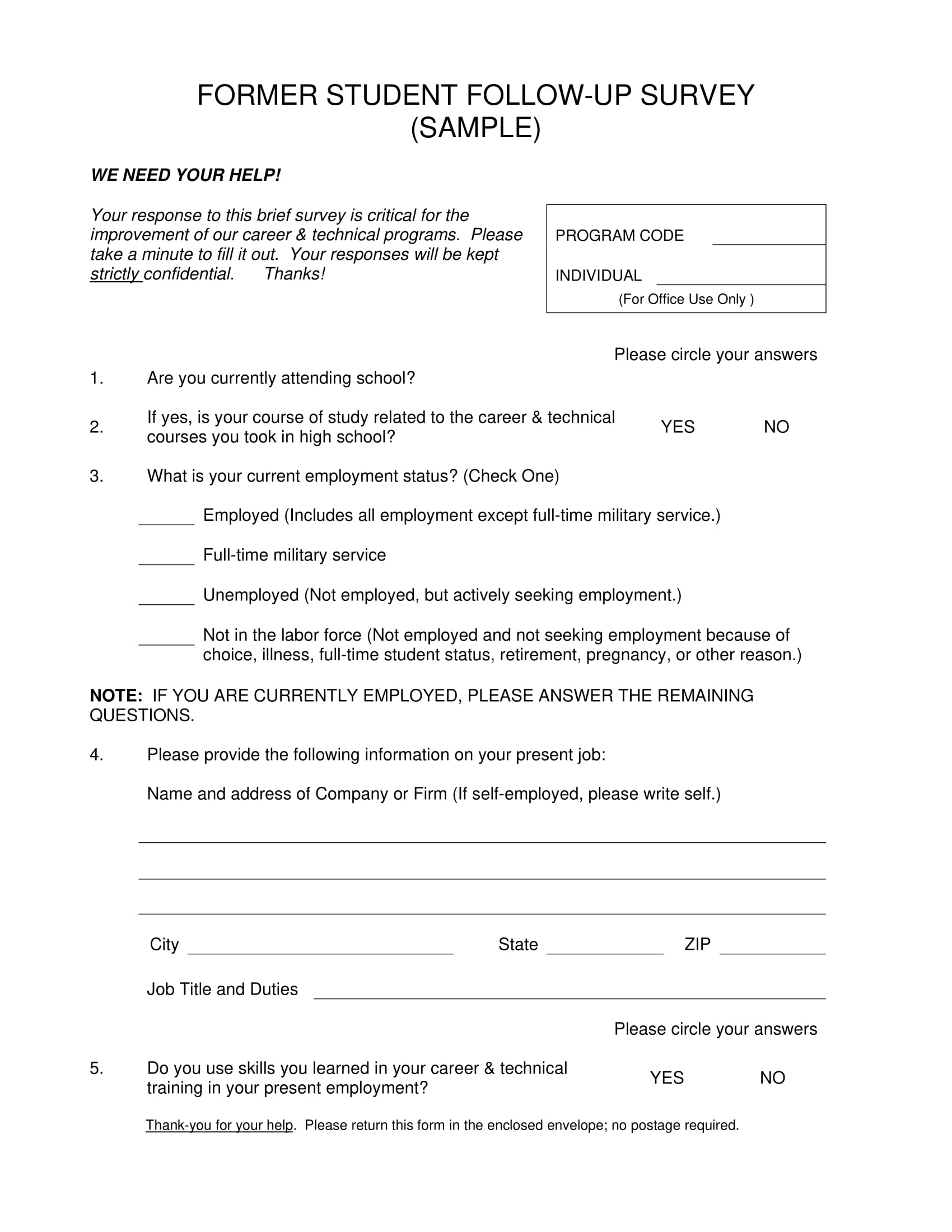 former student follow up survey form 1