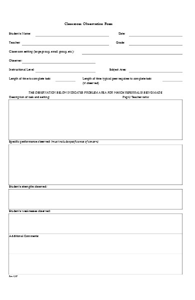 general classroom observation form