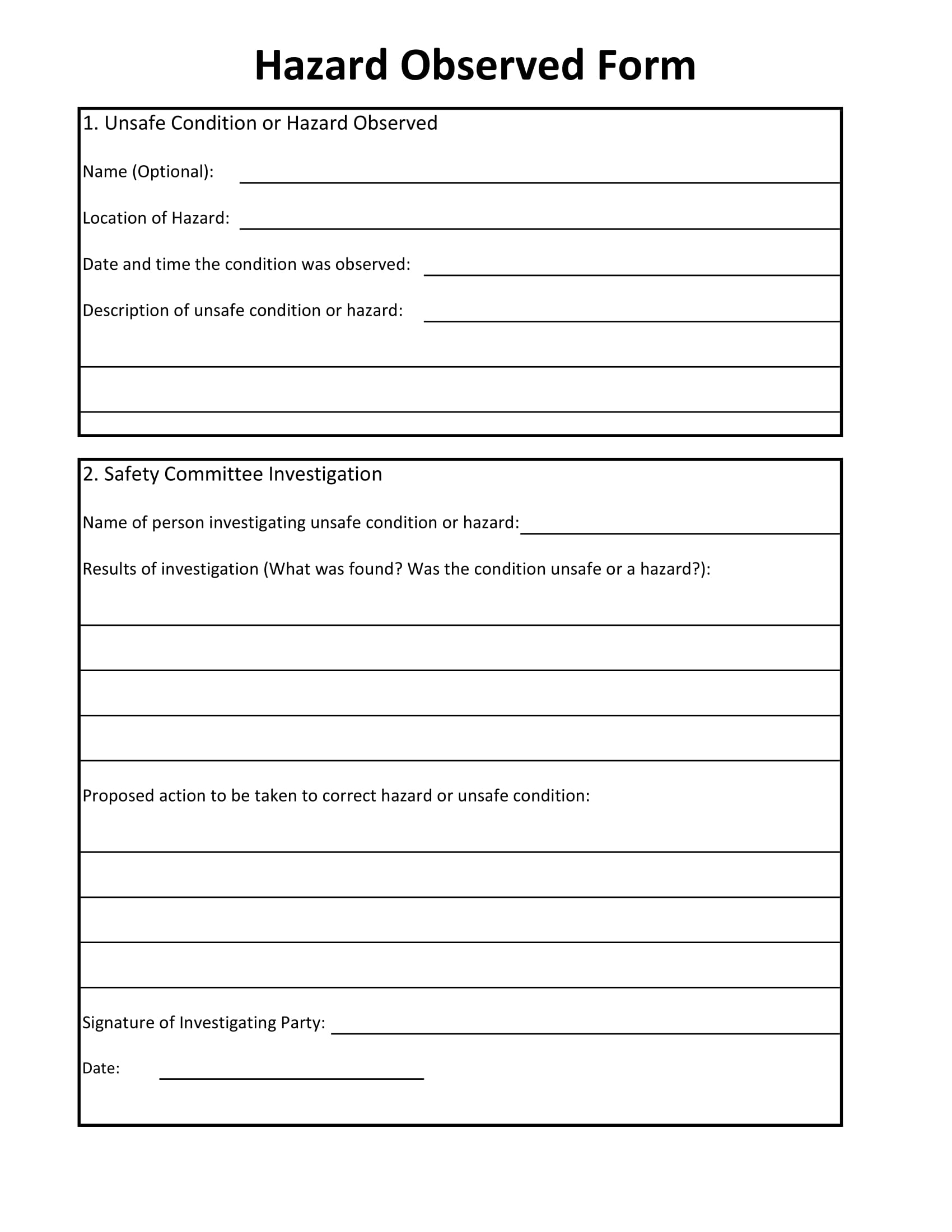 FREE 4+ Hazard Observation Forms in PDF