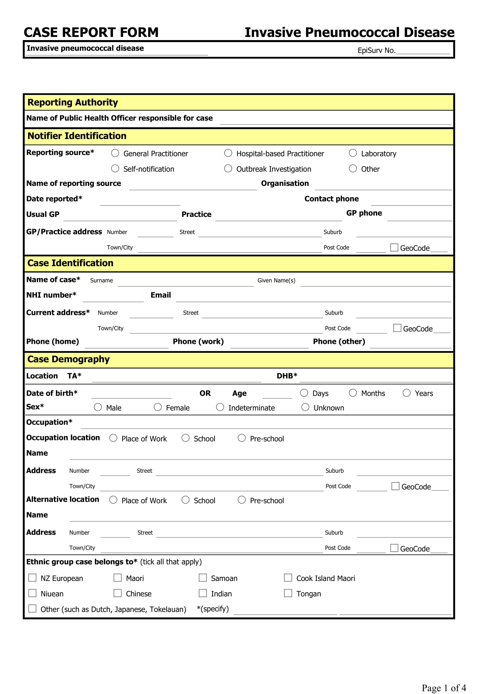 invasive case report form sample 1