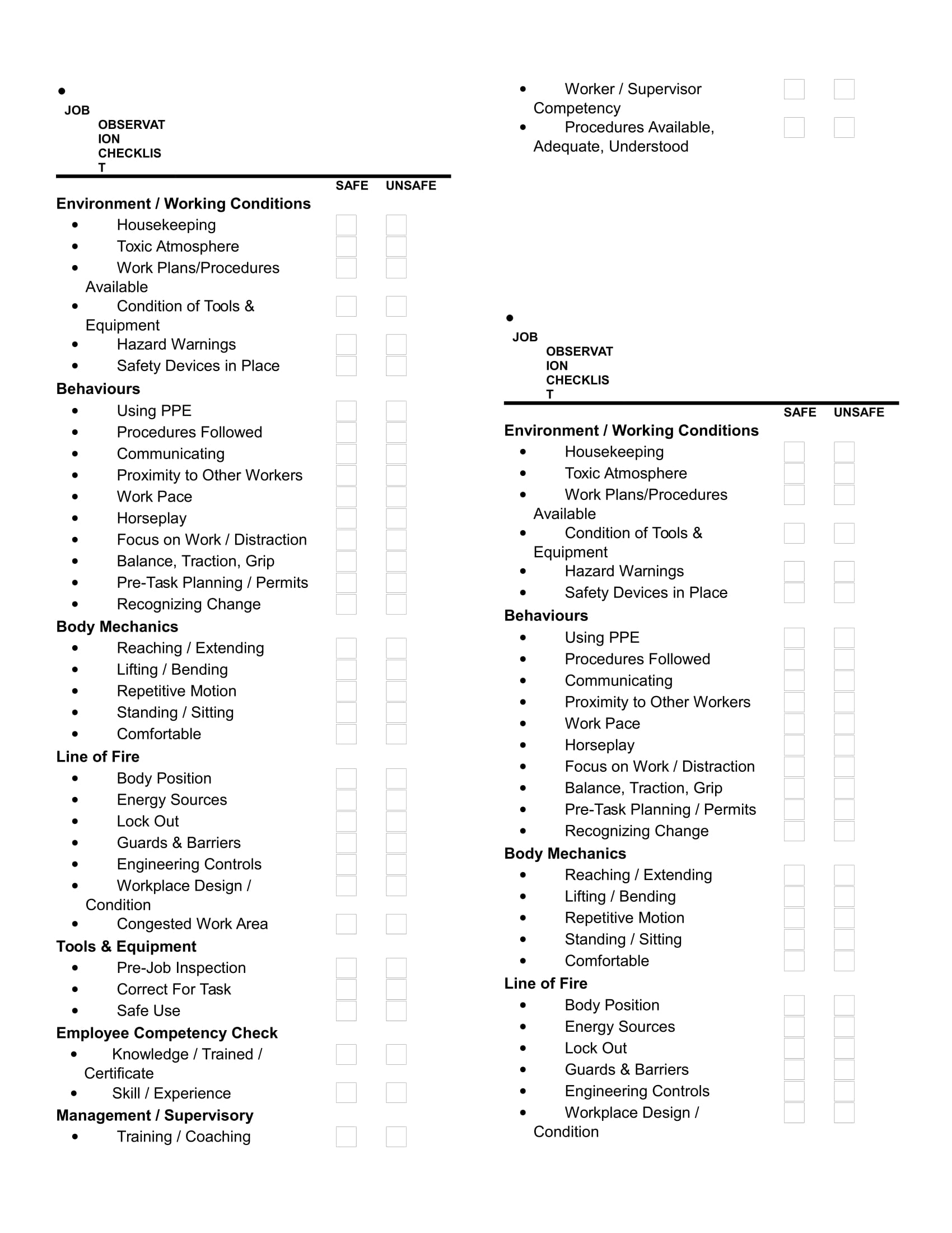 job observation checklist form in doc 1