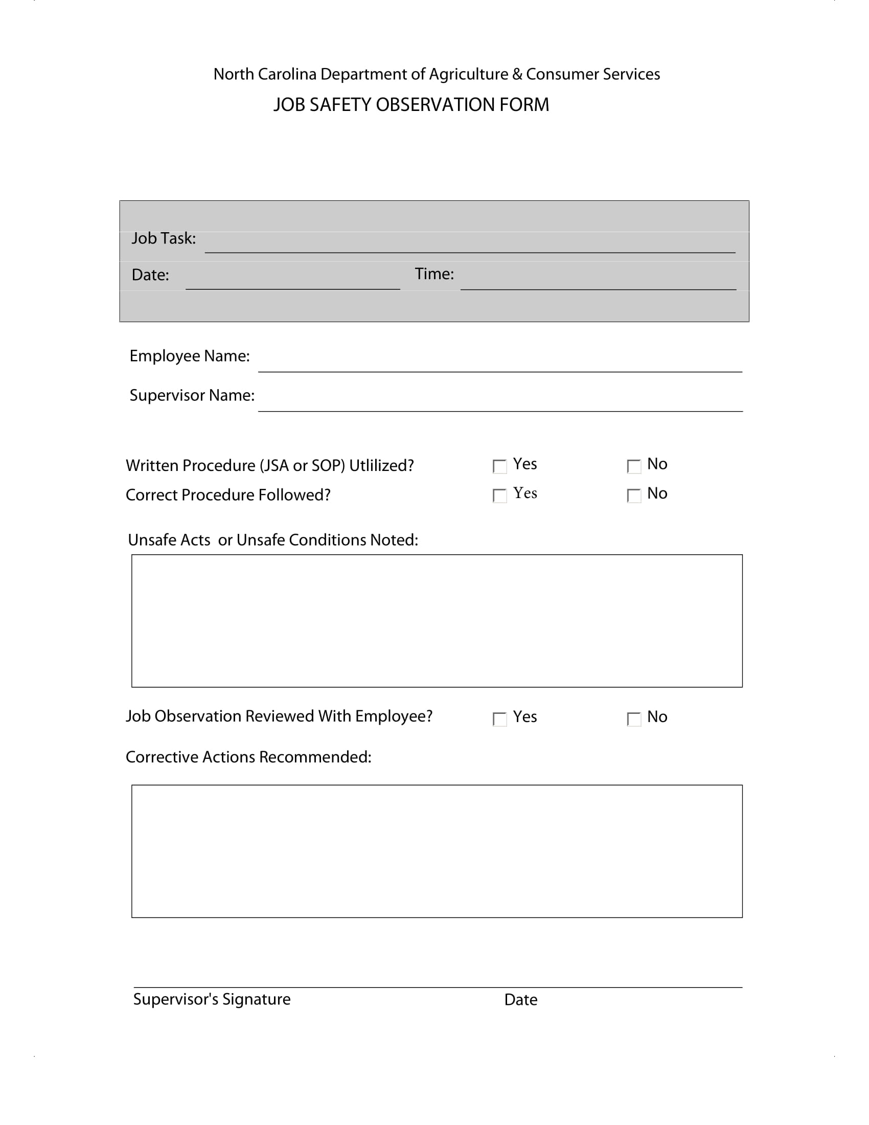 Safety Observation Template Word