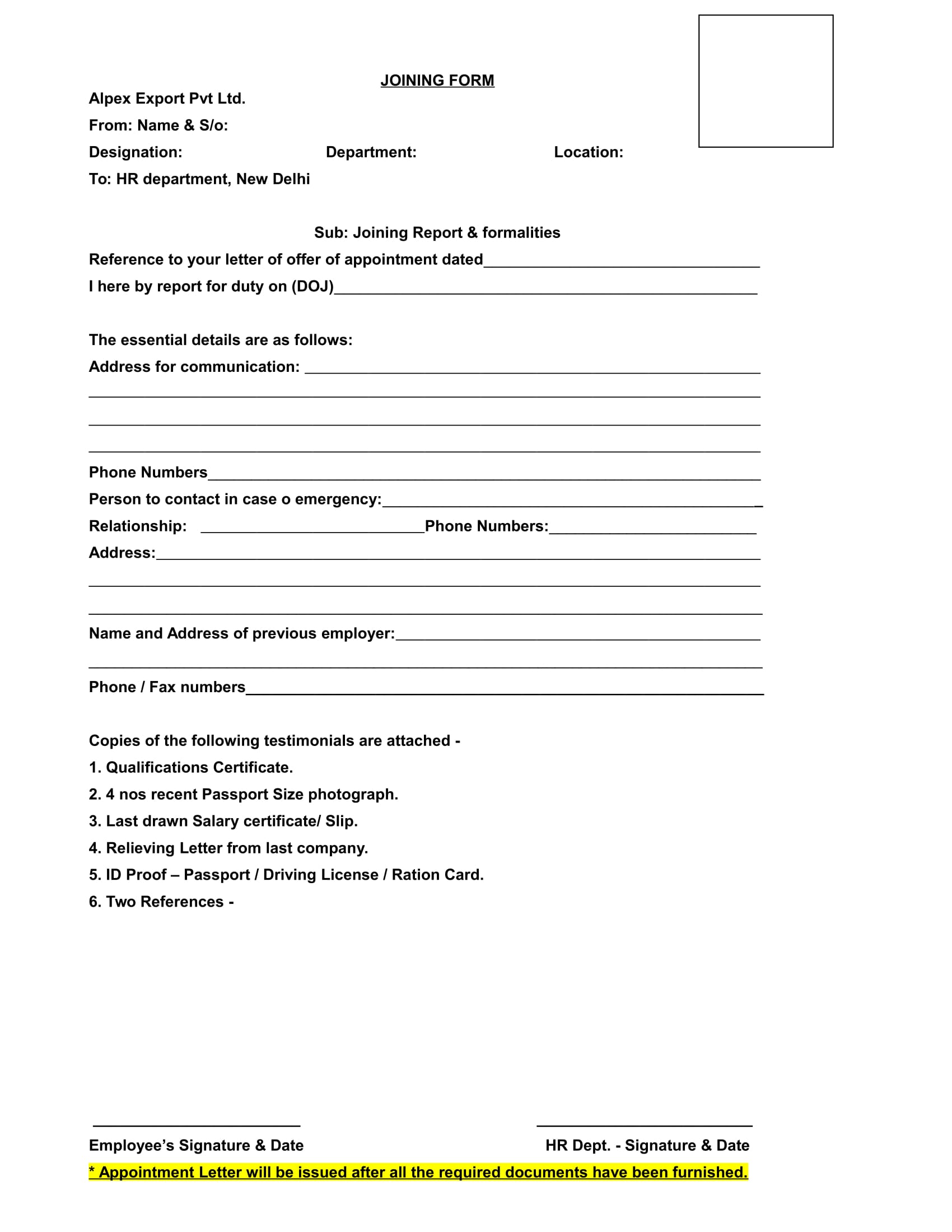 FREE 14 Joining Report Form Samples PDF MS Word Google Docs