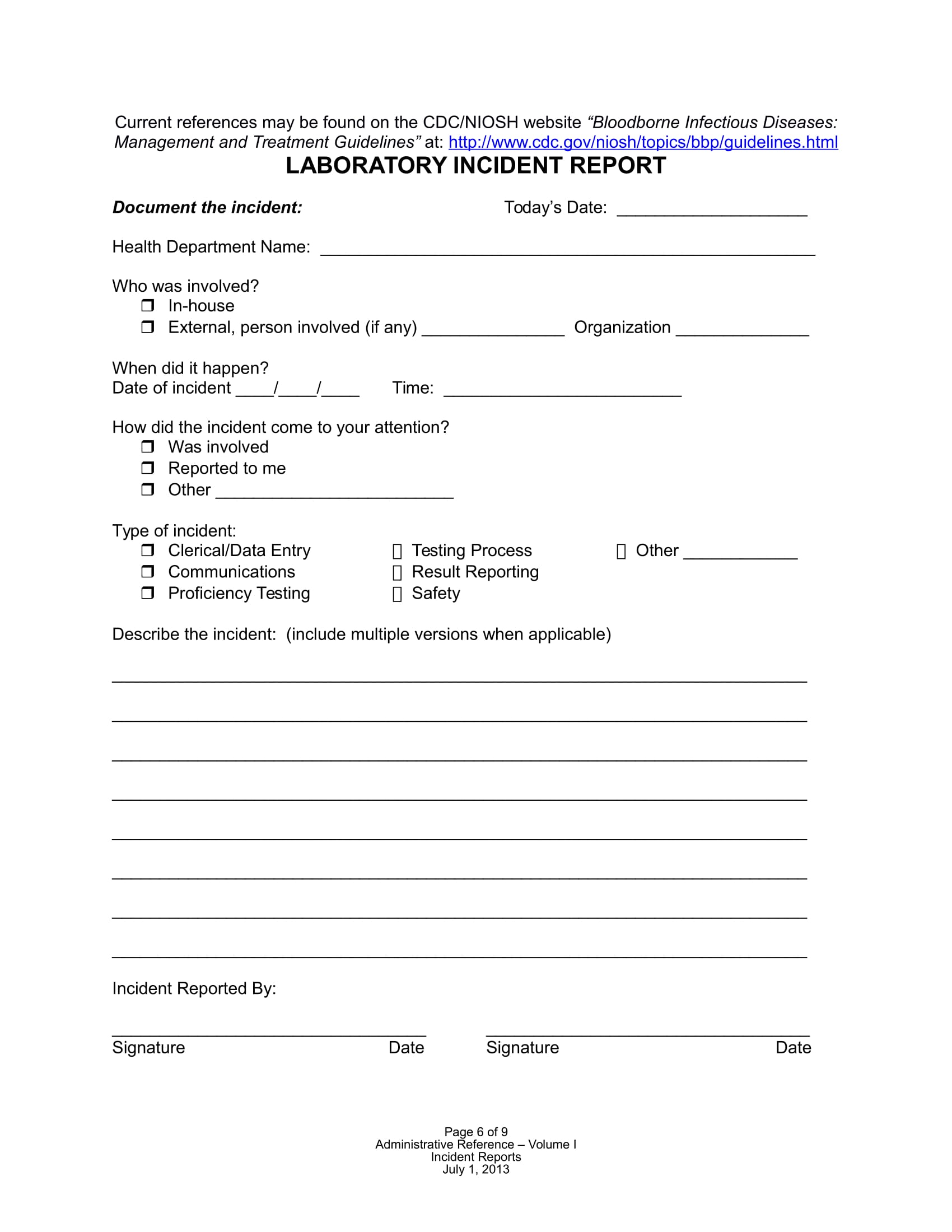 laboratory incident report form sample 07