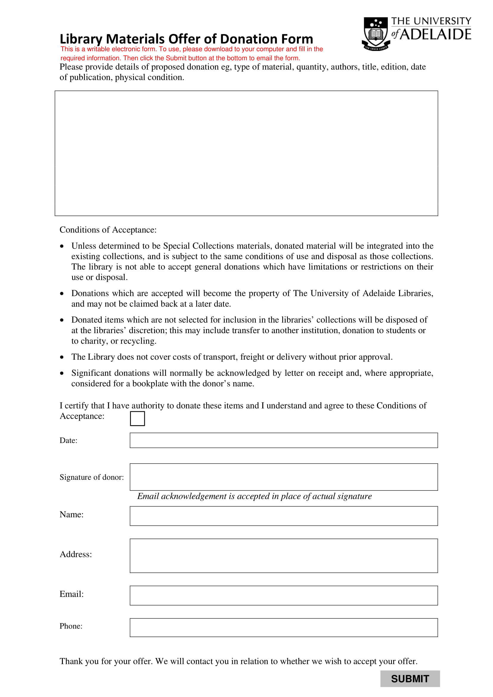 library materials donation form 1