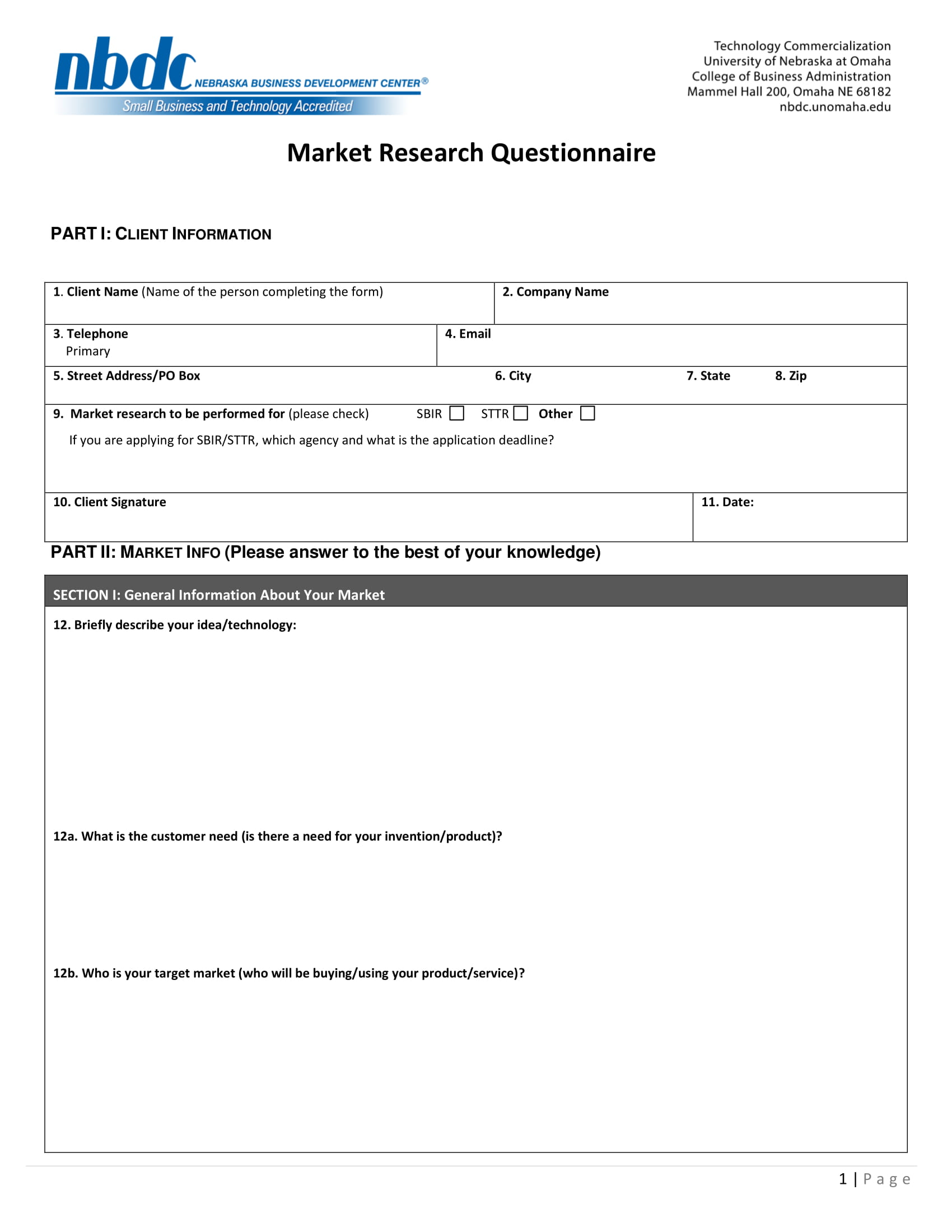 market research questionnaire survey form 1