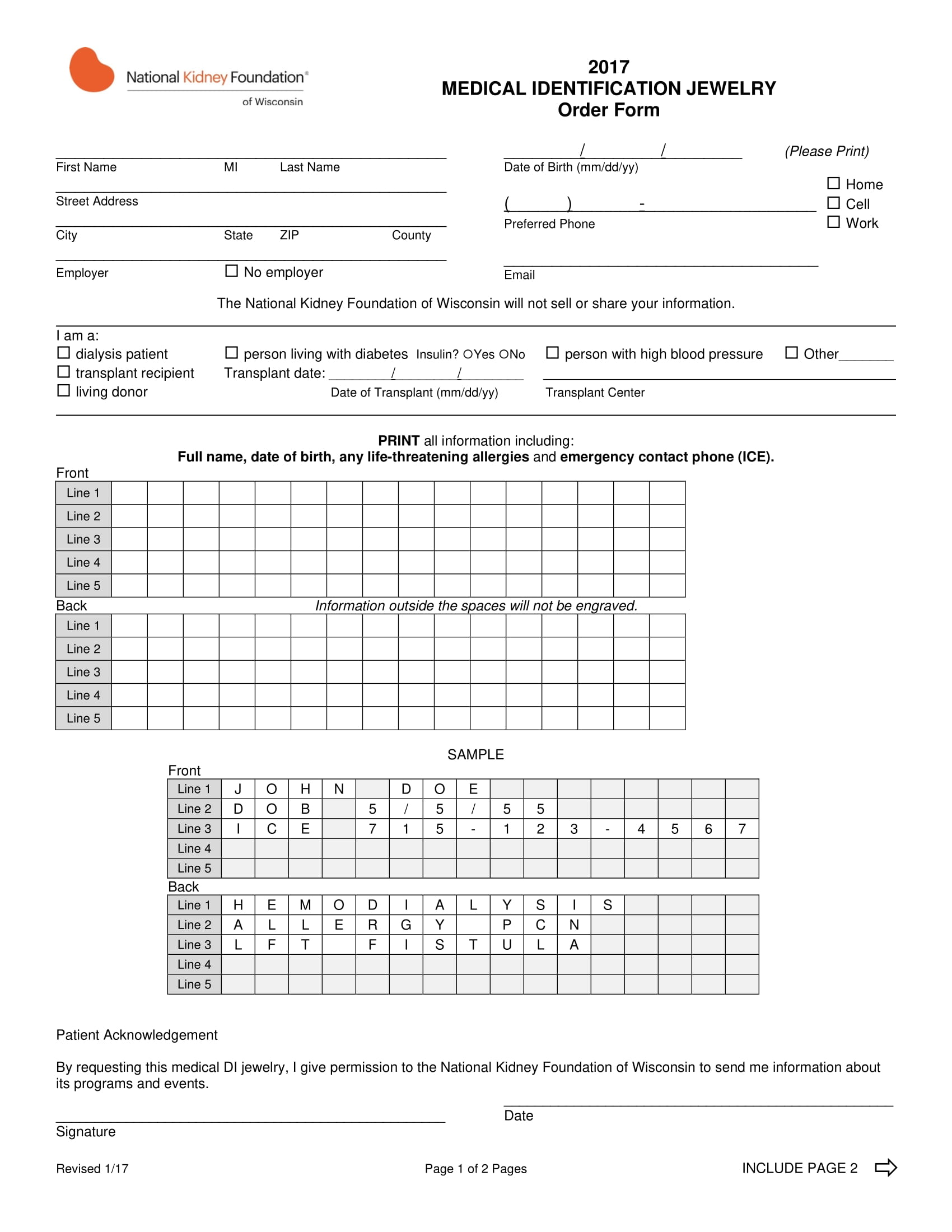 medical identification jewelry order form 1