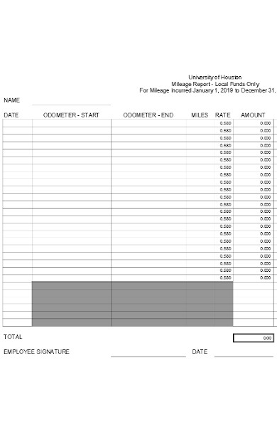mileage report form sample