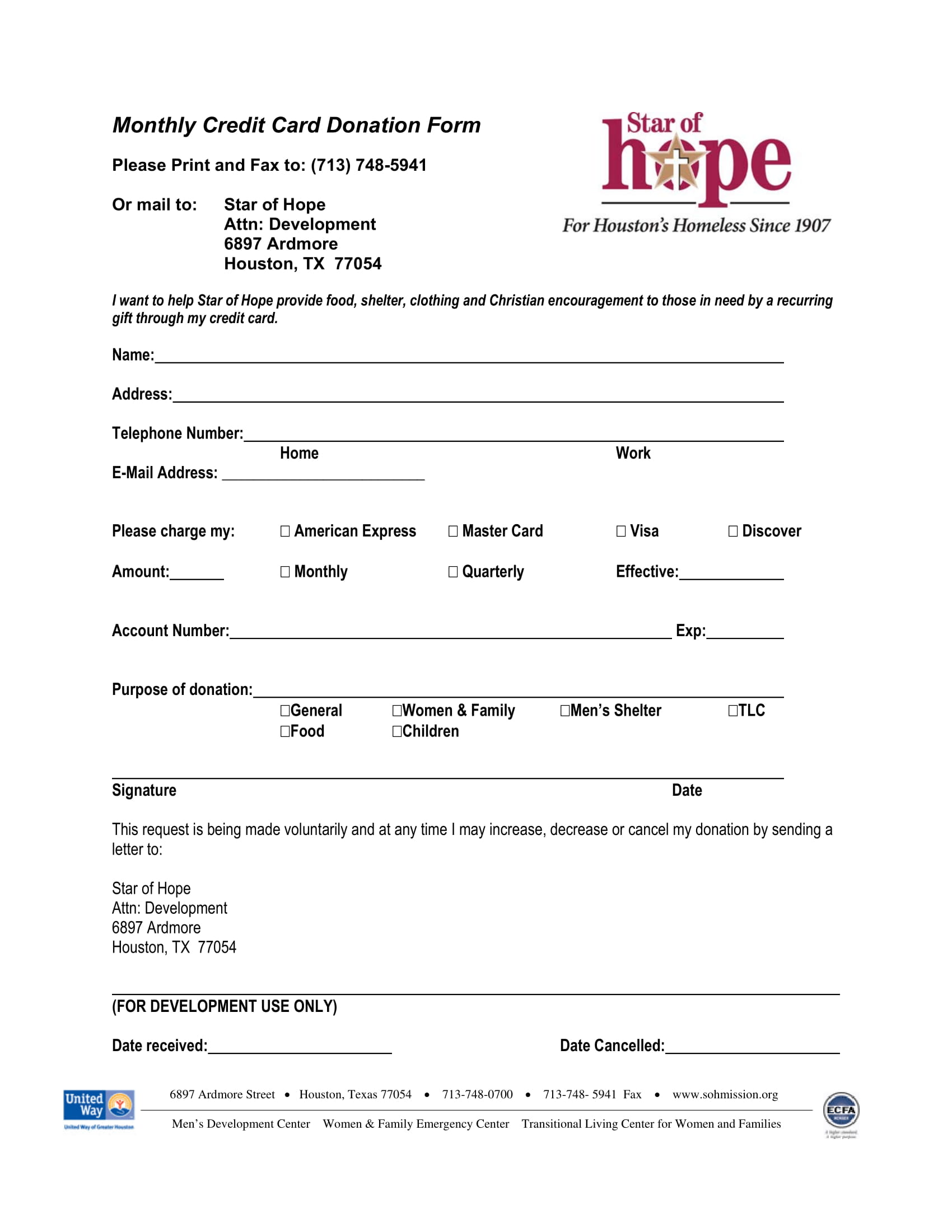 monthly credit card donation form 1