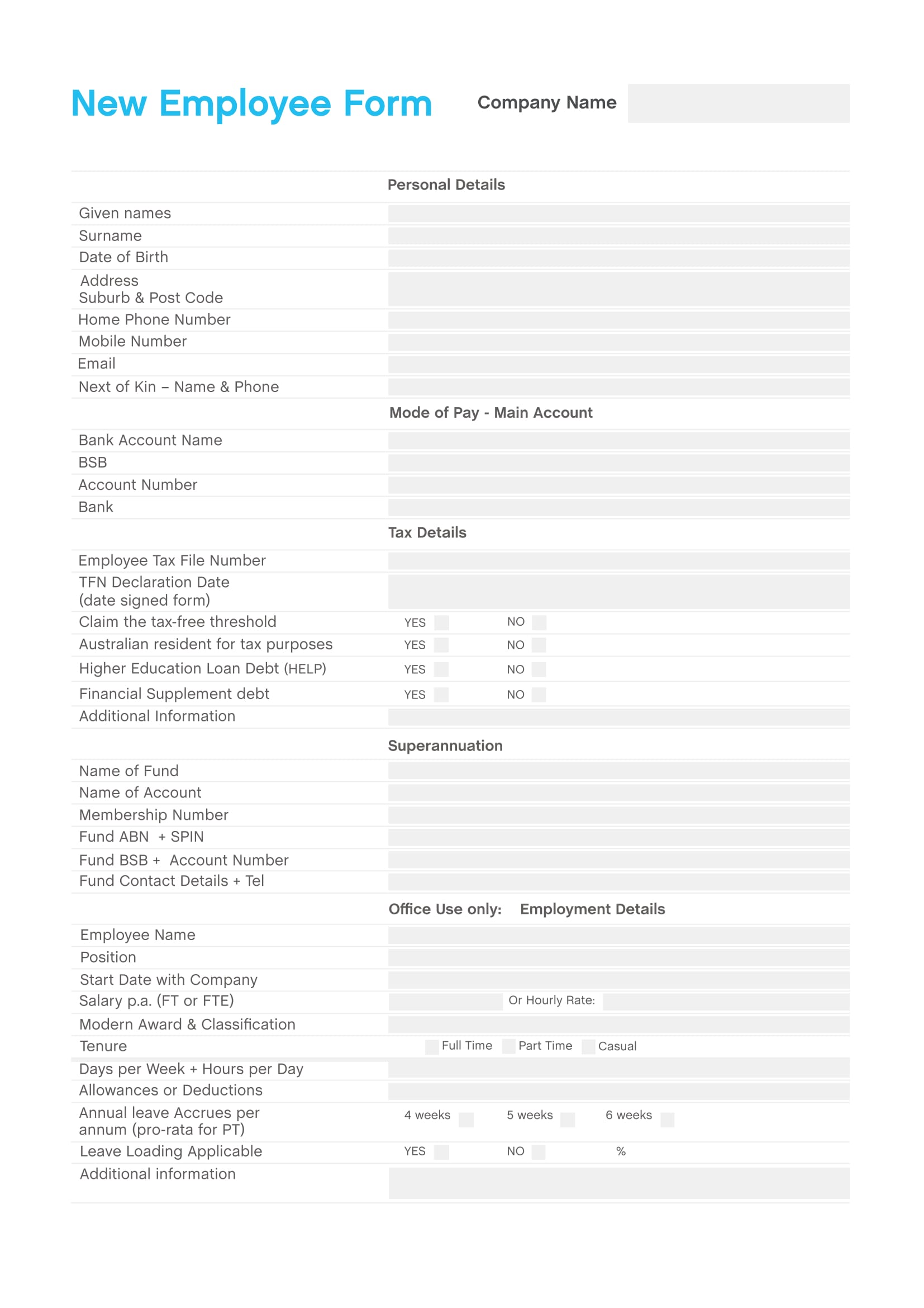 New Hire Template Form