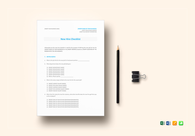 new hire checklist form template