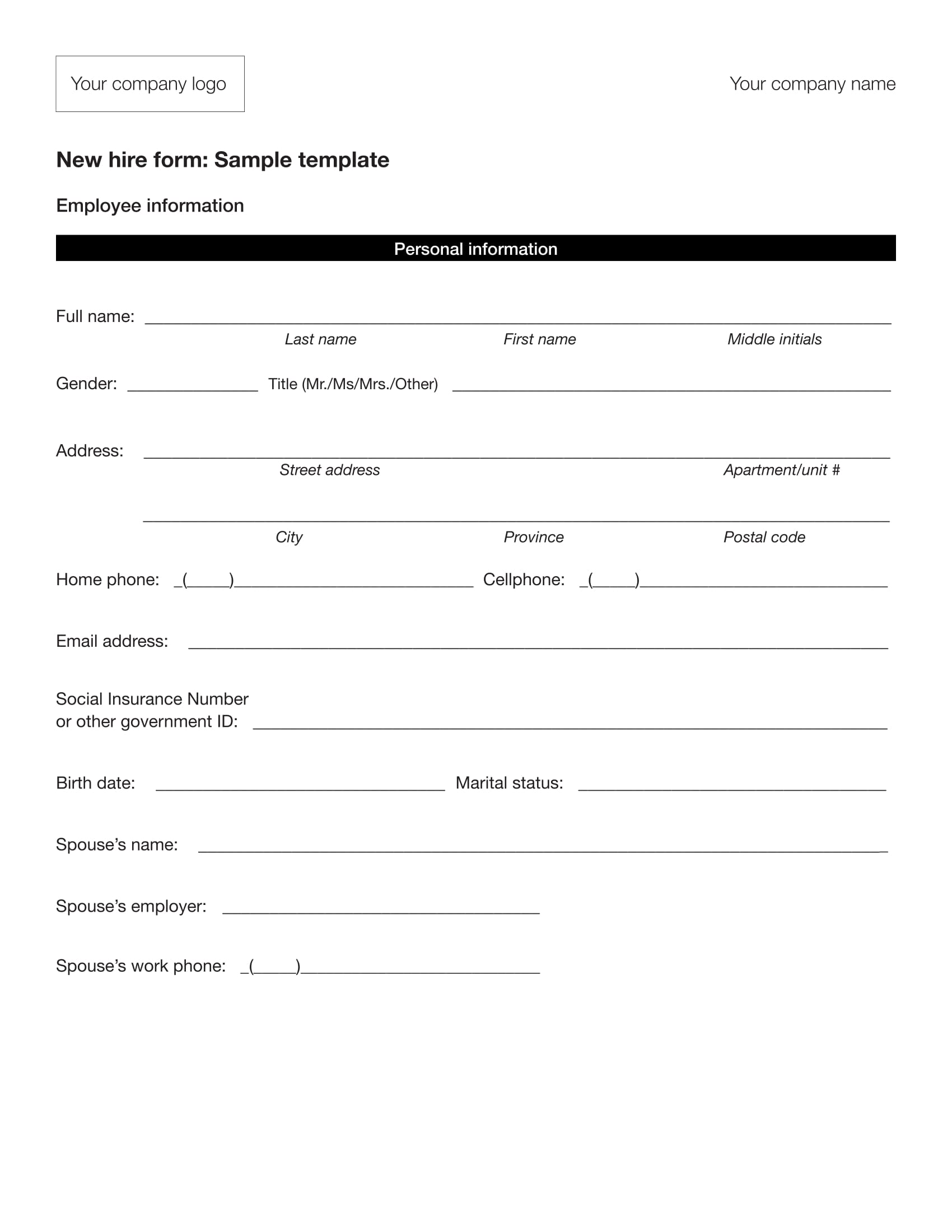 Free 4 New Hire Forms In Excel Ms Word Pdf Employee new hire packet template