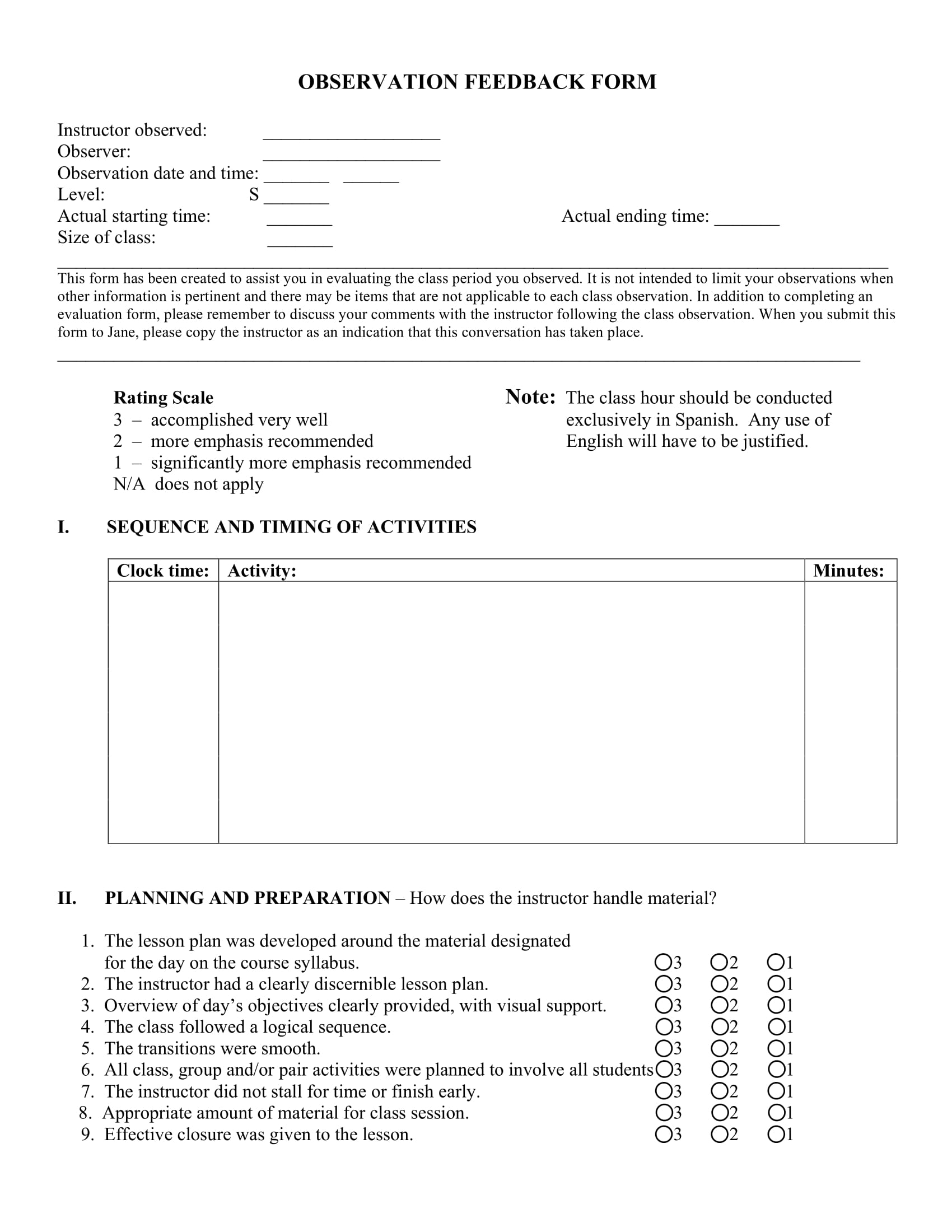 observation feedback form sample 1