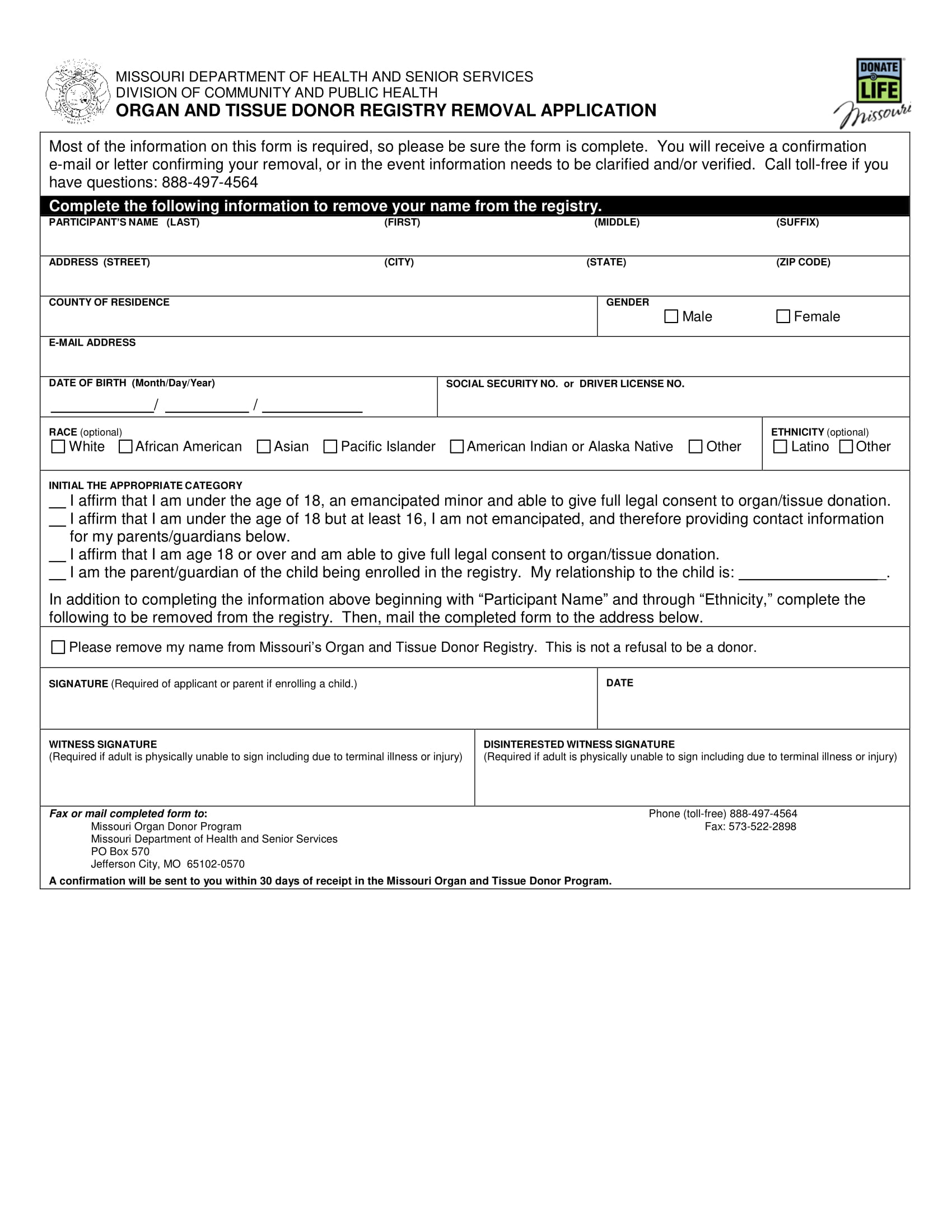 organ donation removal application form 2