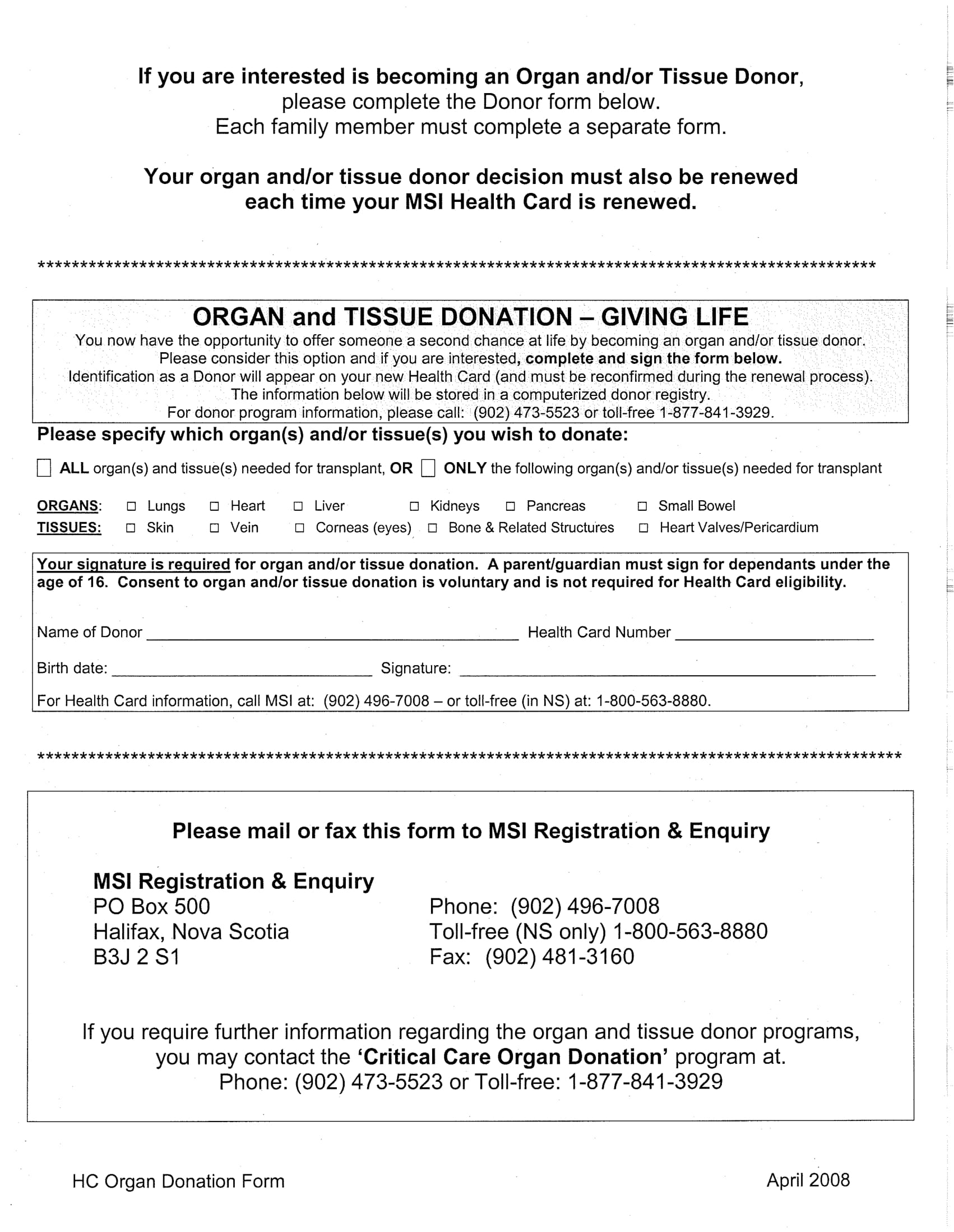 organ and tissue donation form 1