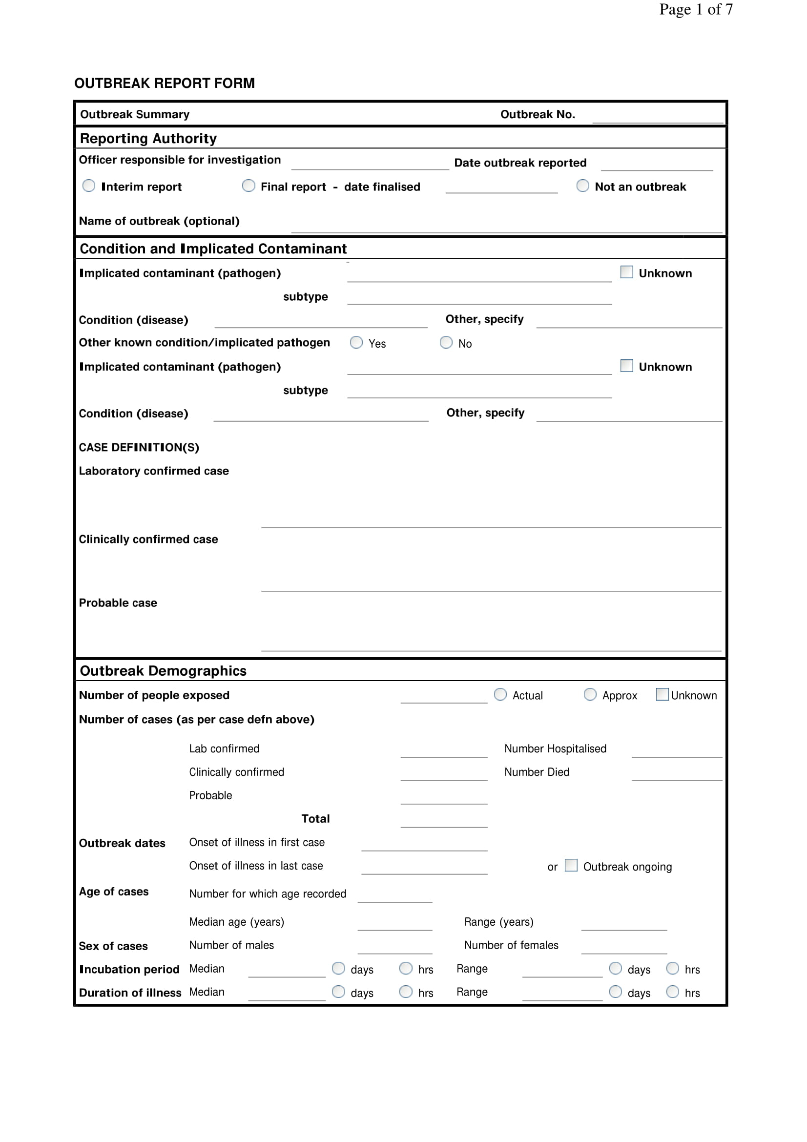 outbreak case report form sample 1