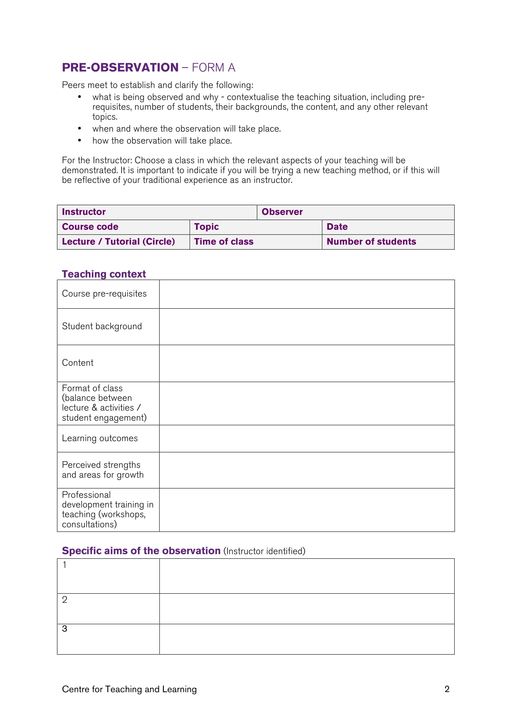 FREE 4+ Peer Observation Forms in PDF MS Word