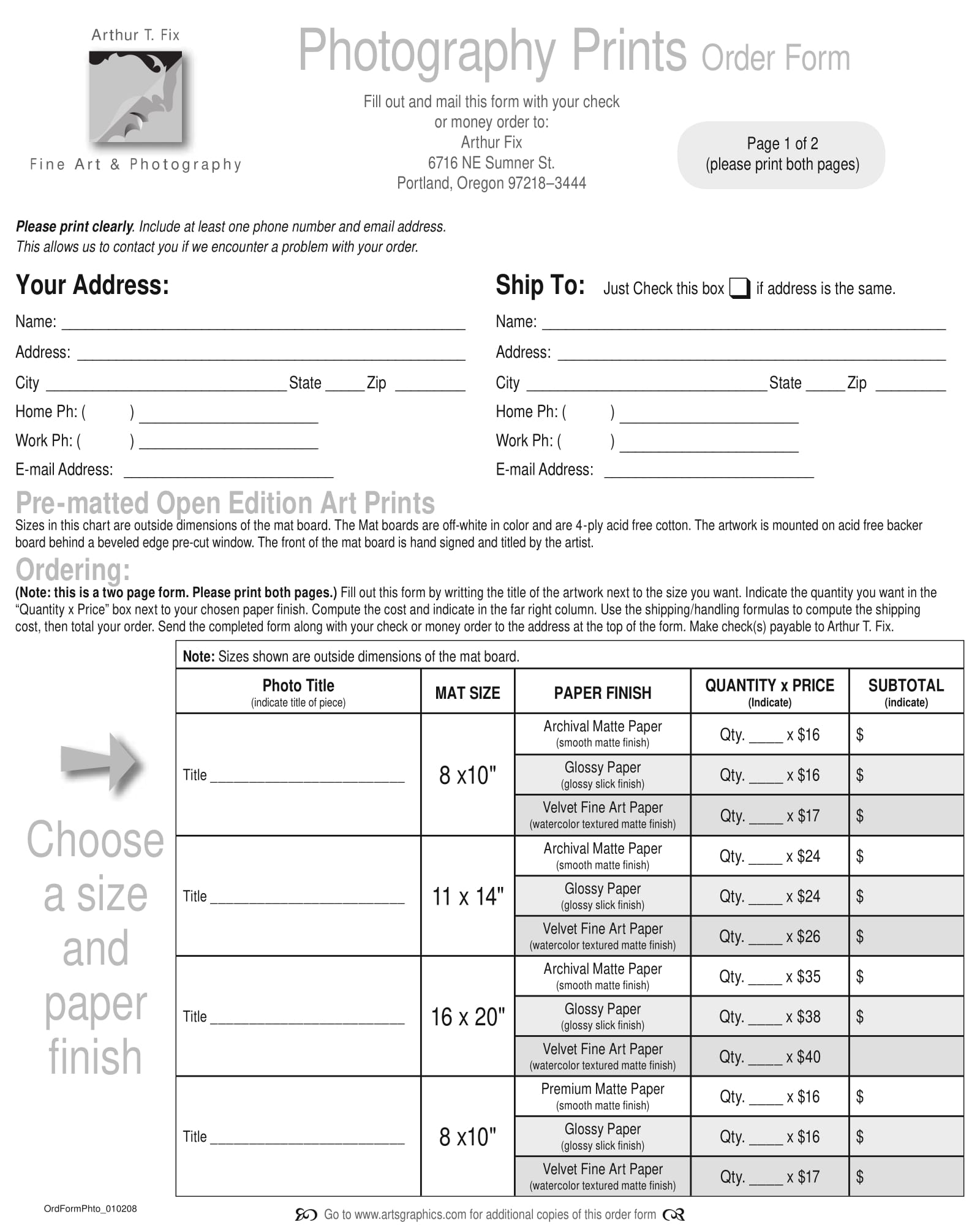 Free Printable Photography Order Form Templates Printable Forms Free 