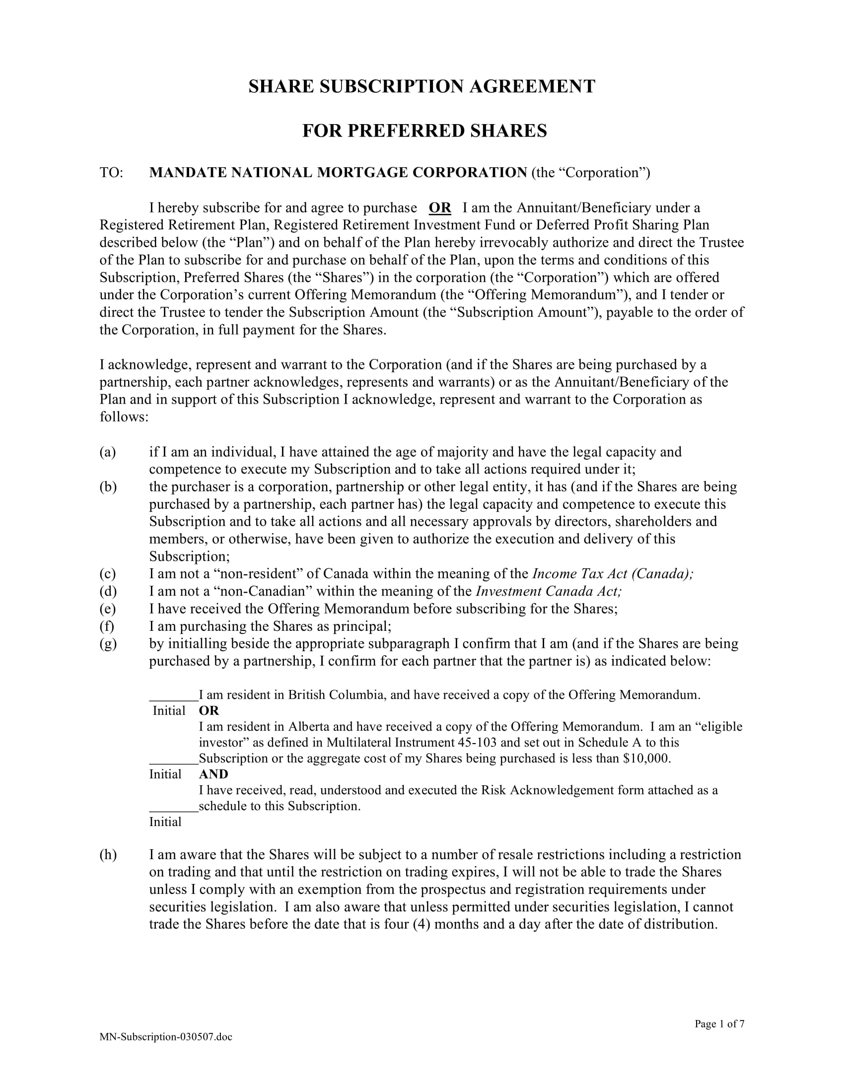 Risk Sharing Agreement Template