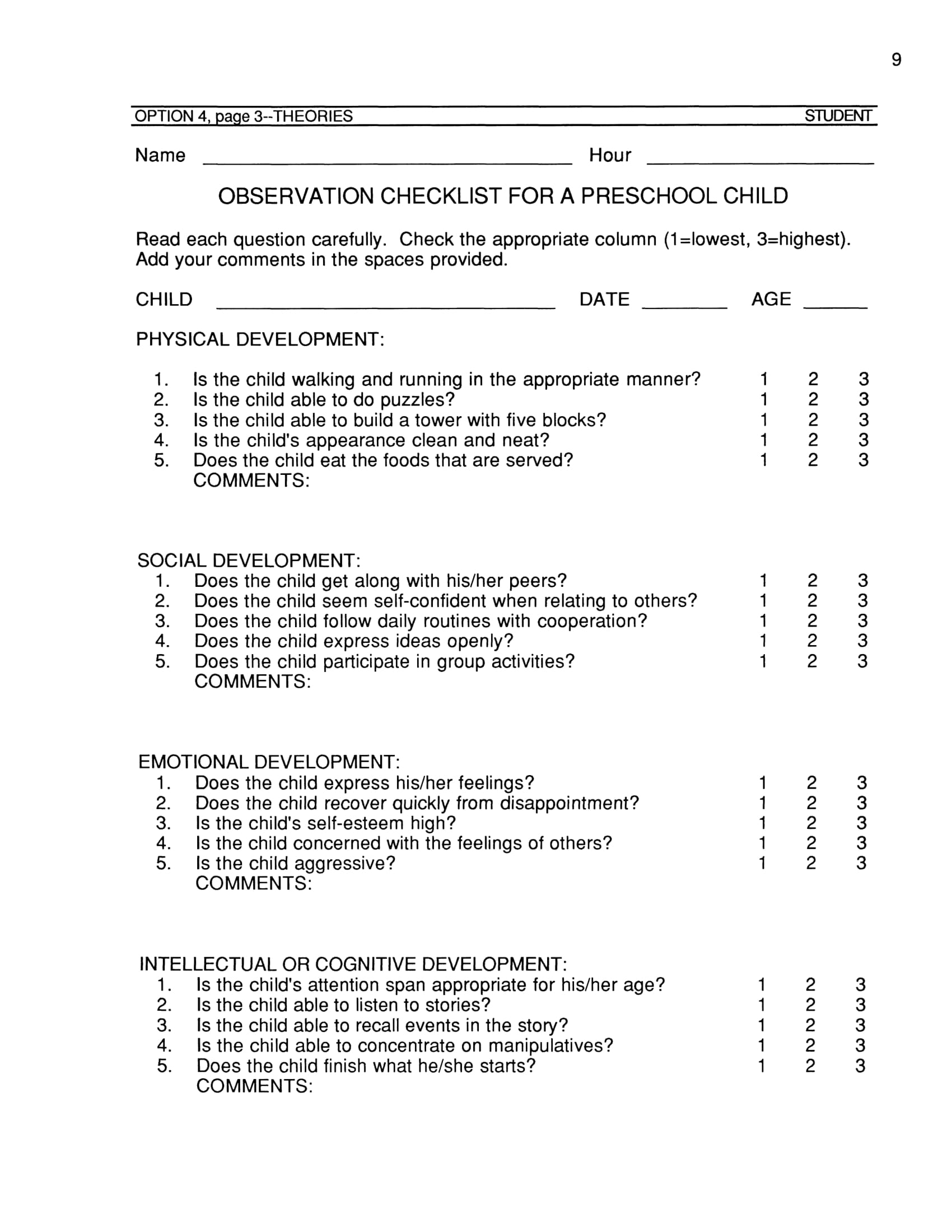 Child Observation Assessment Frameworks