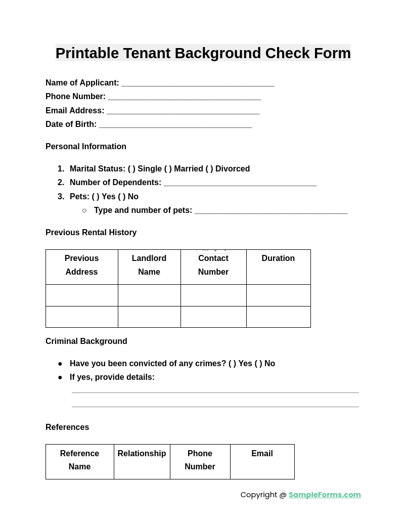 printable tenant background check form