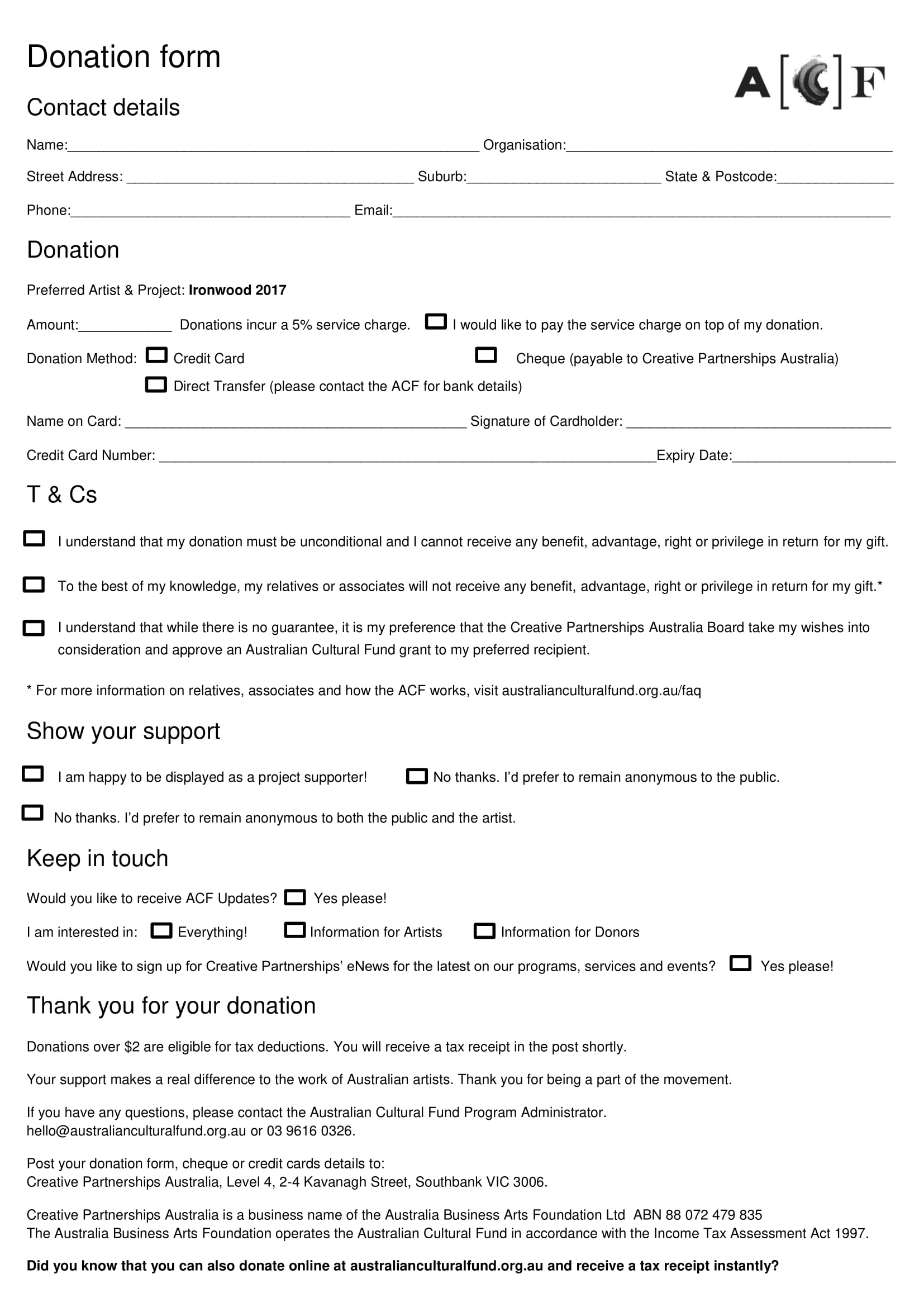 quick donation form sample 1