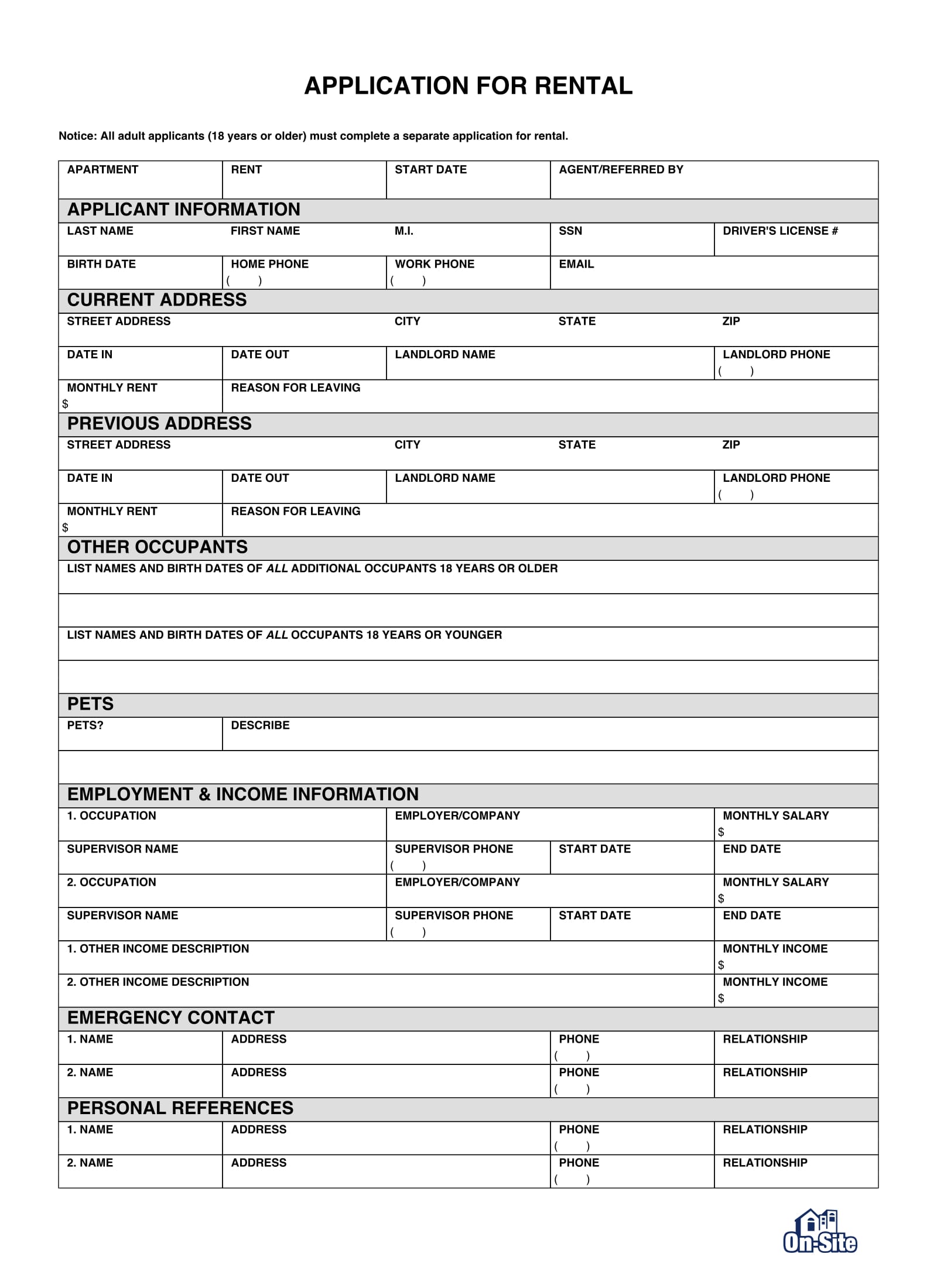 rental application report form 1