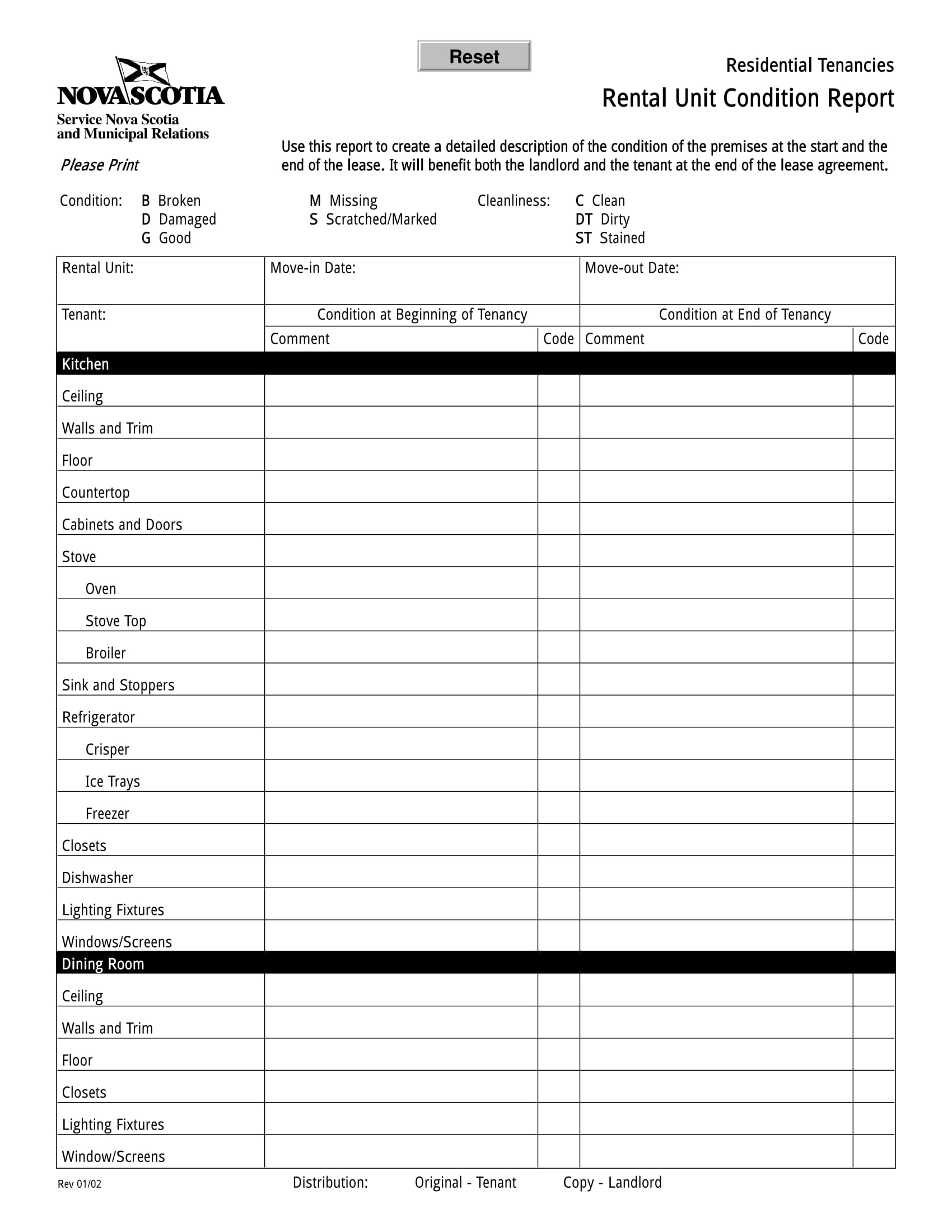 rental unit condition report form 1